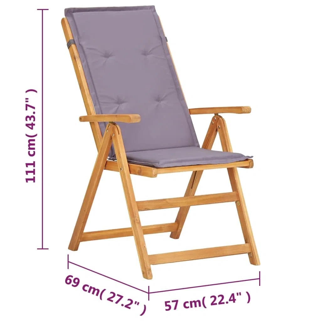 vidaXL 2X Madera Maciza Acacia Sillas Reclinables de Jardín con Cojín Mueble Tumbona para Salón Balcón Sillón Exterior Patio Cerca de Piscina Gris
