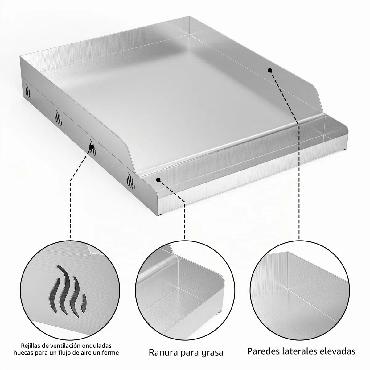 onlyfire Plancha para Barbacoa Rectangular de Acero Inoxidable, Plancha Placa para La Mayoría de Las Barbacoas de Gas y Carbón, 31.8x40.5x7cm