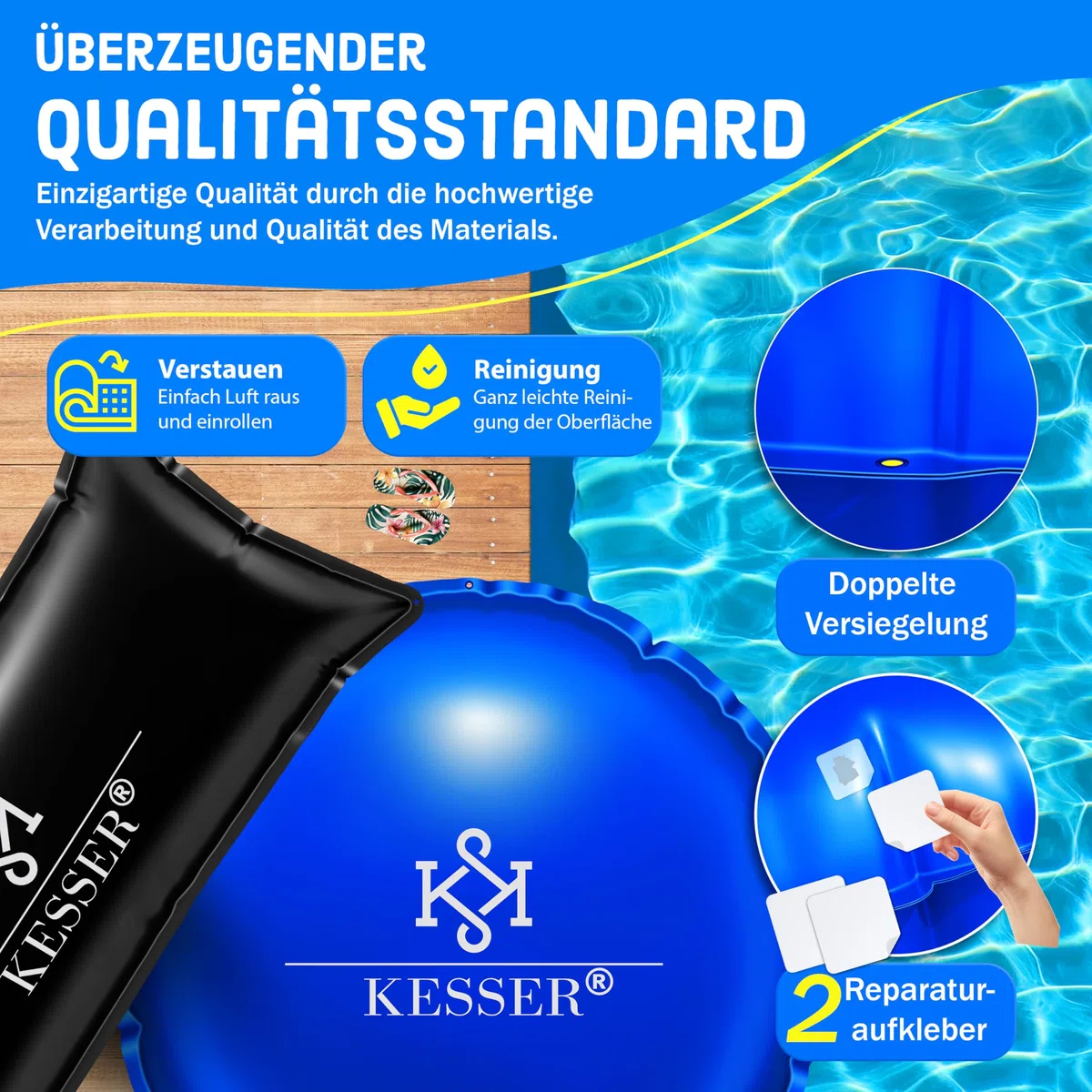 KESSER® Cojín de piscina de invierno de 400 cm | cubierta de piscina con doble costura Whirlpools | cojín de aire para piscina invernal | cubierta para piscinas empotradas de invierno | PVC