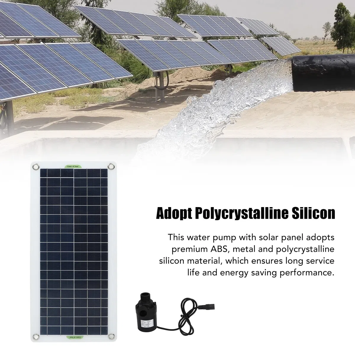 Kit de Bomba de Fuente Solar de 30 W, Bomba de Agua de Panel de Silicio Policristalino 800 L por Hora para Camping de Invernadero de RV