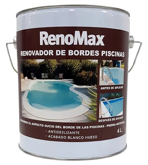Renomax - Renovador de Bordes de Piscina Antideslizante, Acabado Blanco Mate | Pintura Borde Piscina Alta Resistencia al Cloro y a la Intemperie | Fácil de Aplicar y Secado Rápido