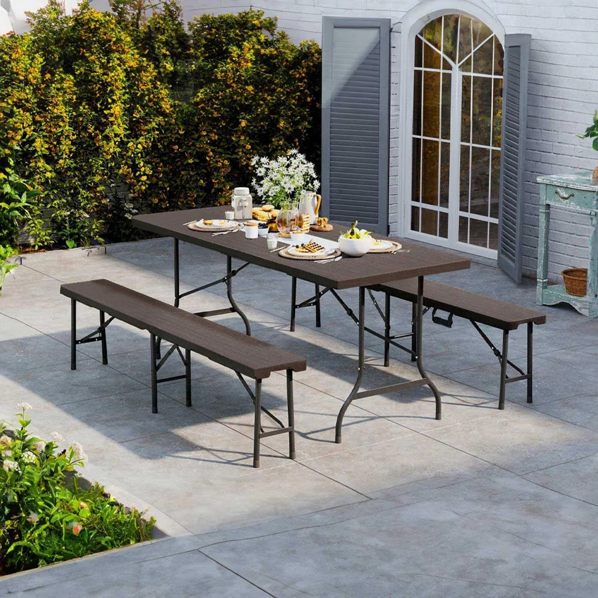 THINIA HOME Mesa Plegable Rectangular Efecto Madera 180x74x74cm