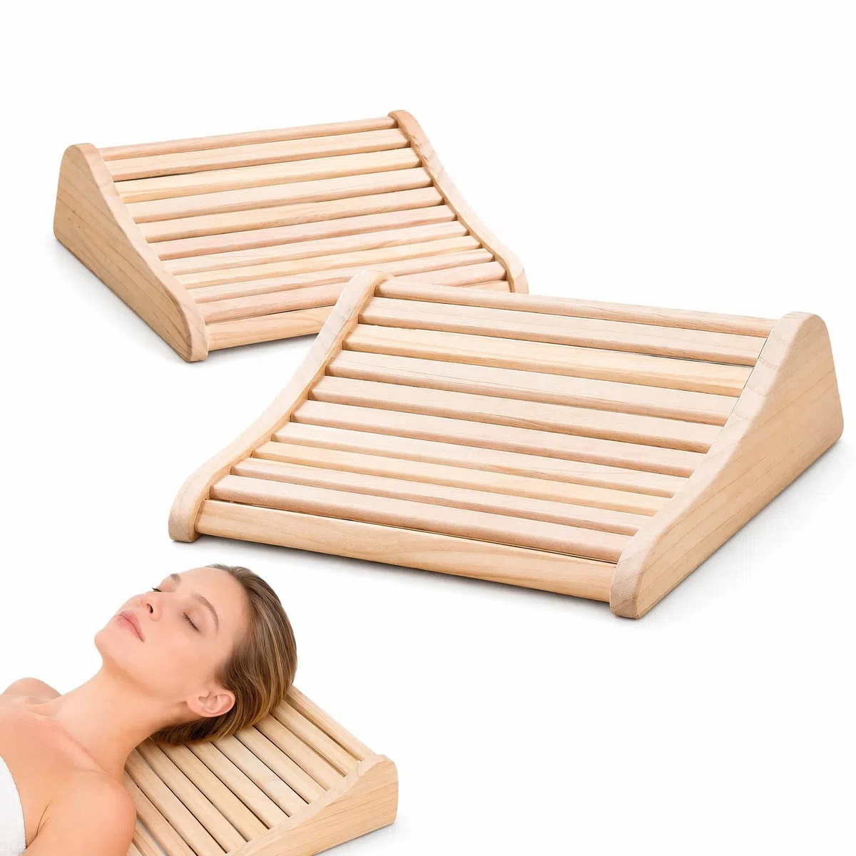 2 reposacabezas de madera para sauna, ergonómico con base antideslizante y ventilación óptima, 37 x 33 x 10 cm, soporte cervical de madera de pino para sauna finlandesa, cabina de infrarrojos y
