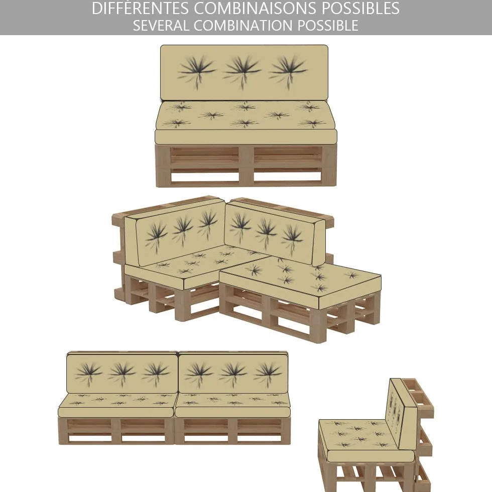 VOUNOT® Cojines para Palets 2-Piezas Set, Impermeable para Interior y Exterior, Cojín de Asiento 120x80 cm, Respaldo 120x40 cm, Beige