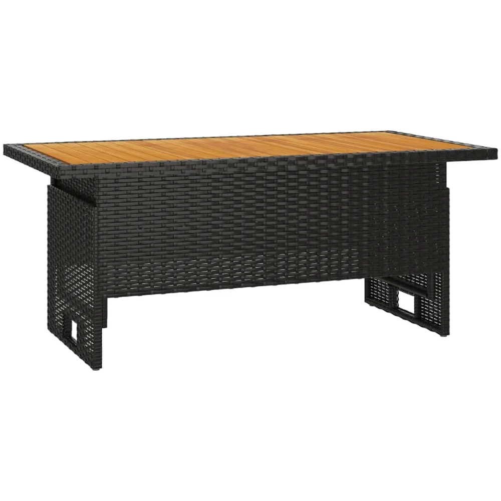 vidaXL Mesa jardín Negra 100x50x43/63 cm Madera Maciza Acacia y ratán, Mesa de Exterior, Muebles de jardín, Muebles de Patio, Mesa de Patio