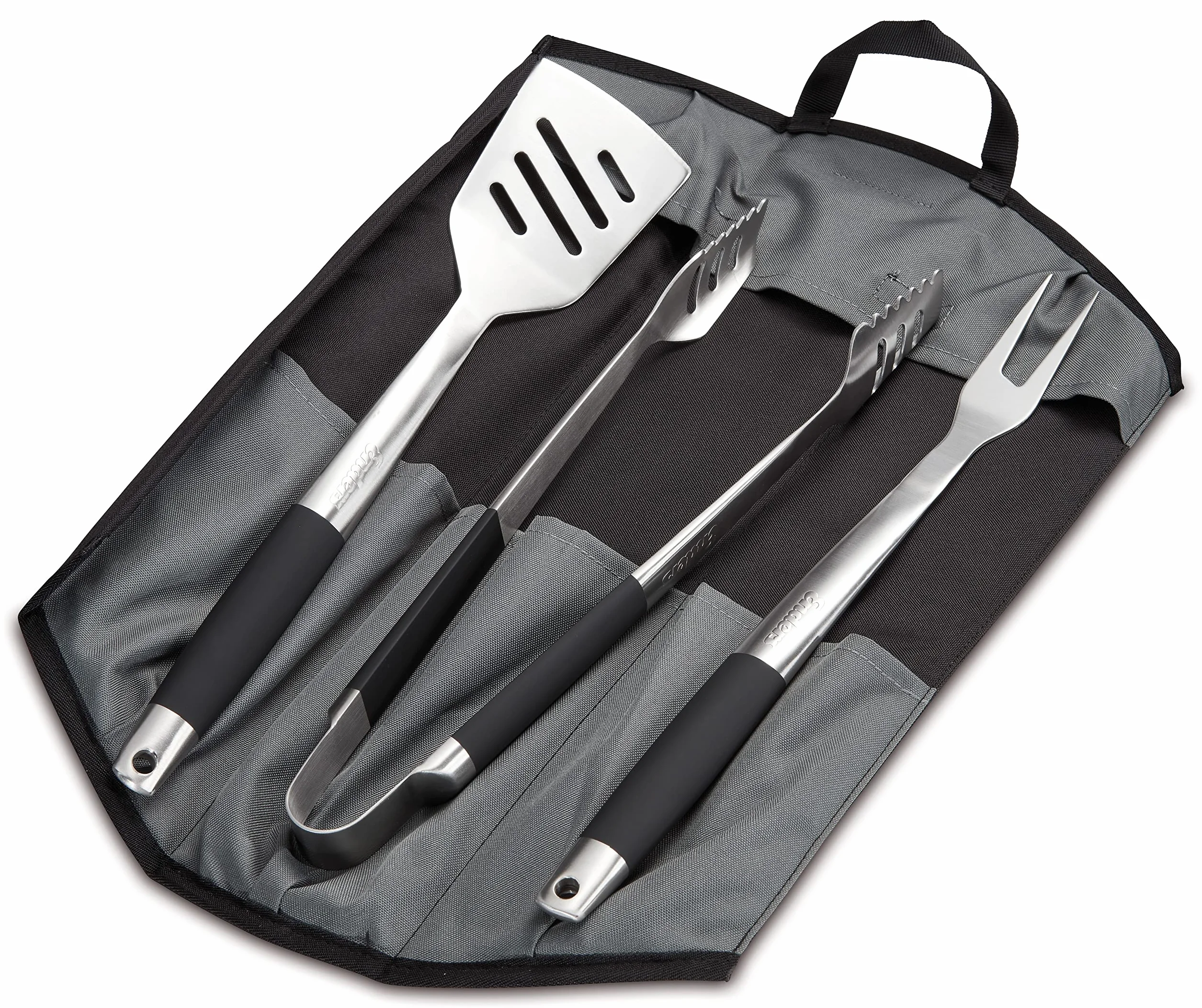 Enders Set cubiertos para barbacoa Premium de acero inoxidable con 3 piezas - Cubiertos acero inoxidable con pinzas barbacoa, espátula barbacoa, tenedor barbacoa, bolso plegable incluido #8786