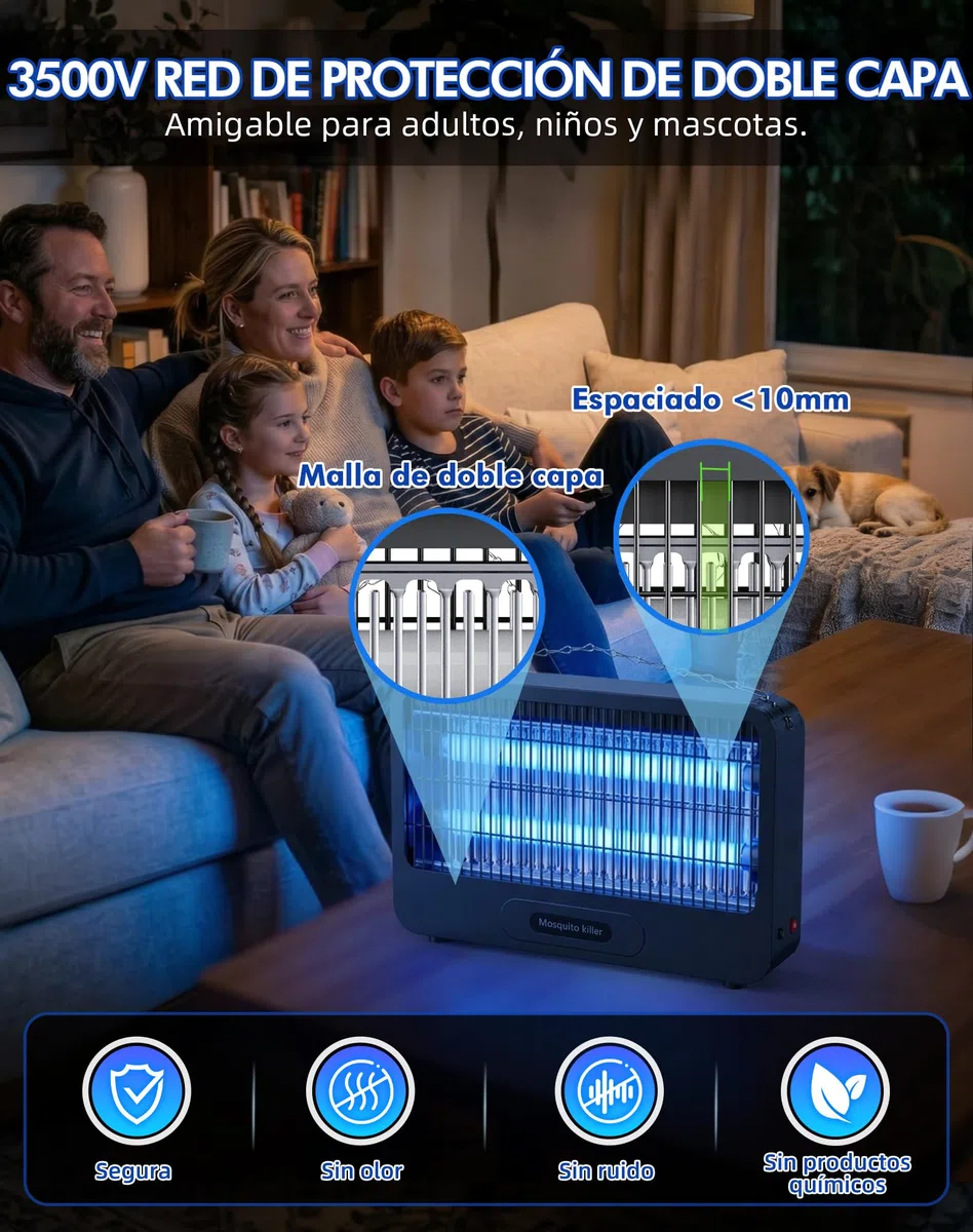 Lámpara Antimosquitos Exterior, 3500V 20W Mata Mosquitos Electrico, Lampara Mosquitos Silenciosa, Resistente al Agua IPX4, para Interior, Exterior, Cocina, Dormitorio, Jardín, Patio(100m²)