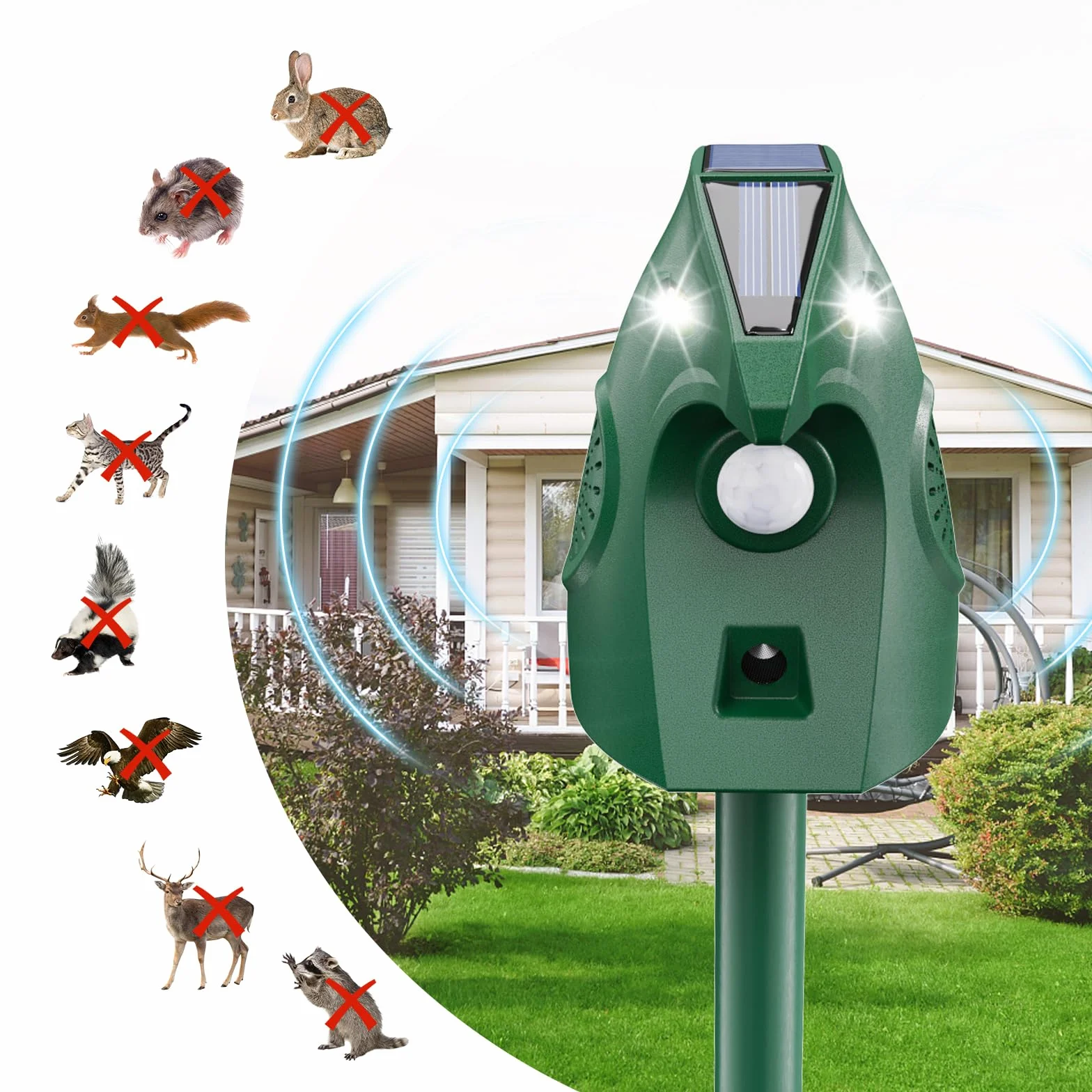 Repelente Ultrasónico para Gatos Exteriores, Repelente Palomas Ultrasónico Solar, Ahuyentador de Pajaros Animales, Carga USB Repelente Gatos Jardín Auyentar Perros, Palomas, PáJaros