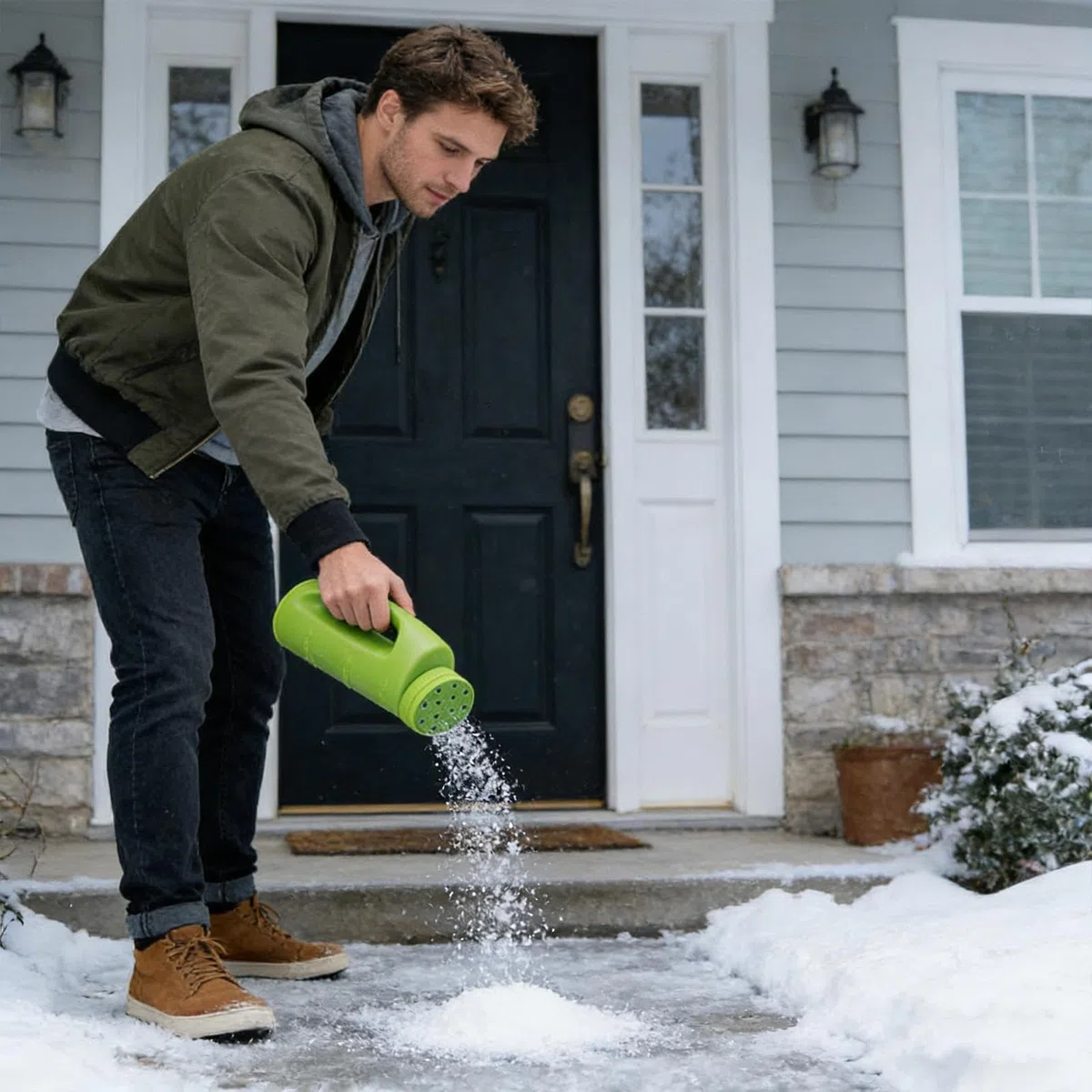 Esparcidor de sal para nieve, contenedor de siembra resistente de 2 litros, esparcidor de sal de , para , acera, jardín, césped, césped, , , , fertilizante
