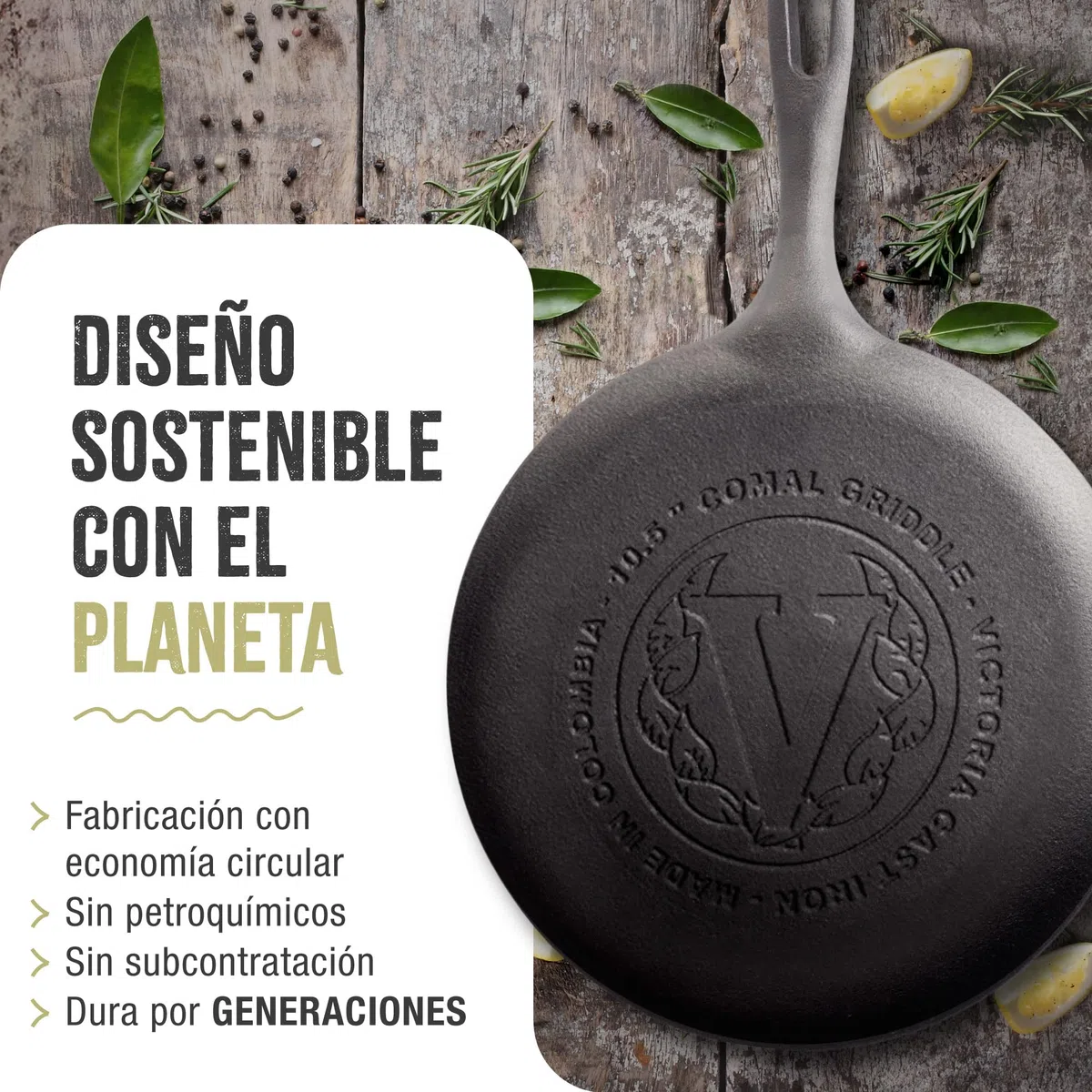 VICTORIA Plancha Cocina Inducción Comal Hierro Fundido Esmaltado para Pizza, Tortillas 26,6cm, Fuego, Barbacoa, Horno, Vitrocerámica, Gas, Sartén Libre de Tóxicos sin PTFE