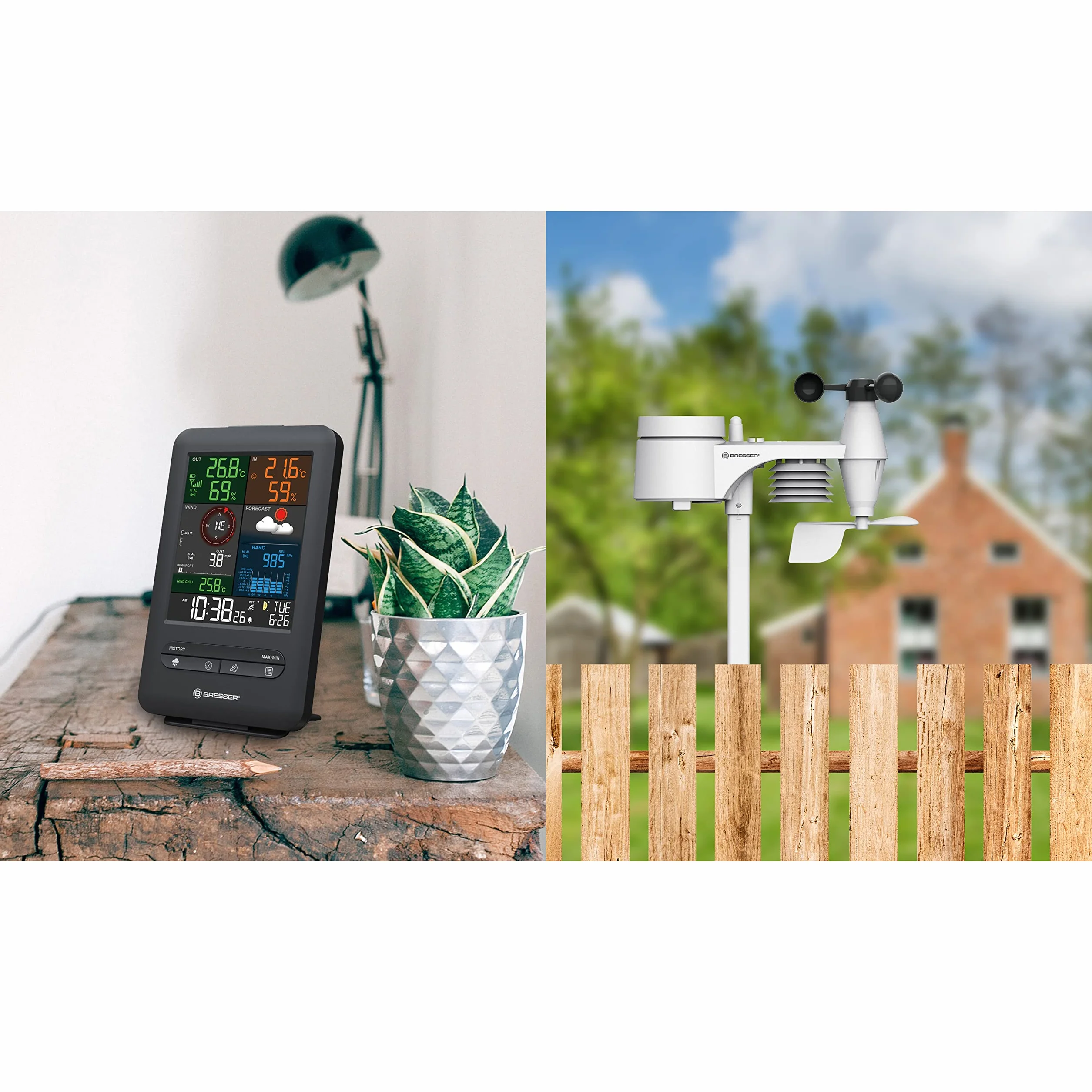 Bresser Beaufort Estación meteorológica Wireless con sensor exterior, 5 en 1: temperatura, humedad, viento, presión atmosférica y precipitaciones