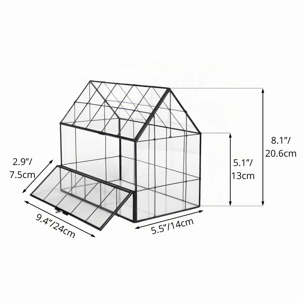 NCYP Terrario geométrico de Vidrio con Puerta de Apertura Frontal, Forma de casa Cerrada, macetero de micropaisaje para suculentas pequeñas (Solo terrario, sin Plantas)