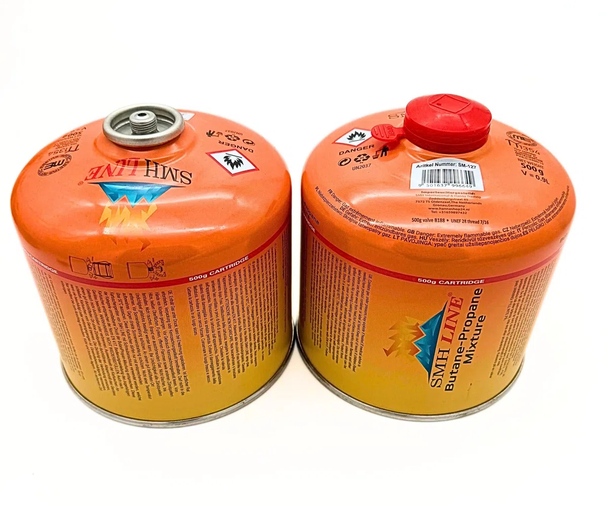 SMH LINE Cartucho de tornillo butano 12 x 500 g rosca universal 7/16 cartuchos de gas Cartucho de válvula EN 417 rosca Quemador de alambre Propano Mezcla de cocina de camping, estufa de gas