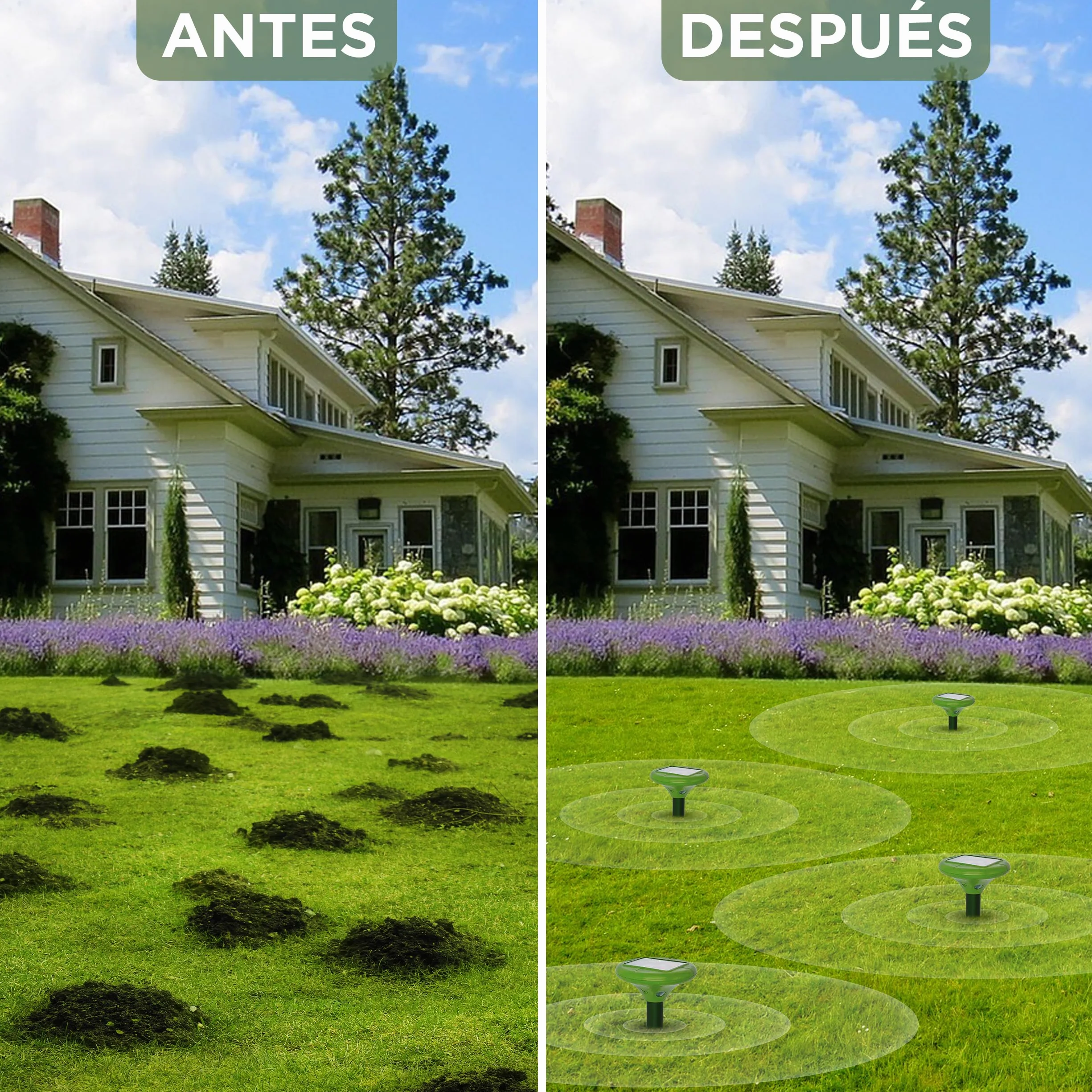 ISOTRONIC Repelente para Topos, topillos y Serpientes: Repelente Solar con estaca para jardín con Alcance Efectivo de 1250 m² (3 Unidades).