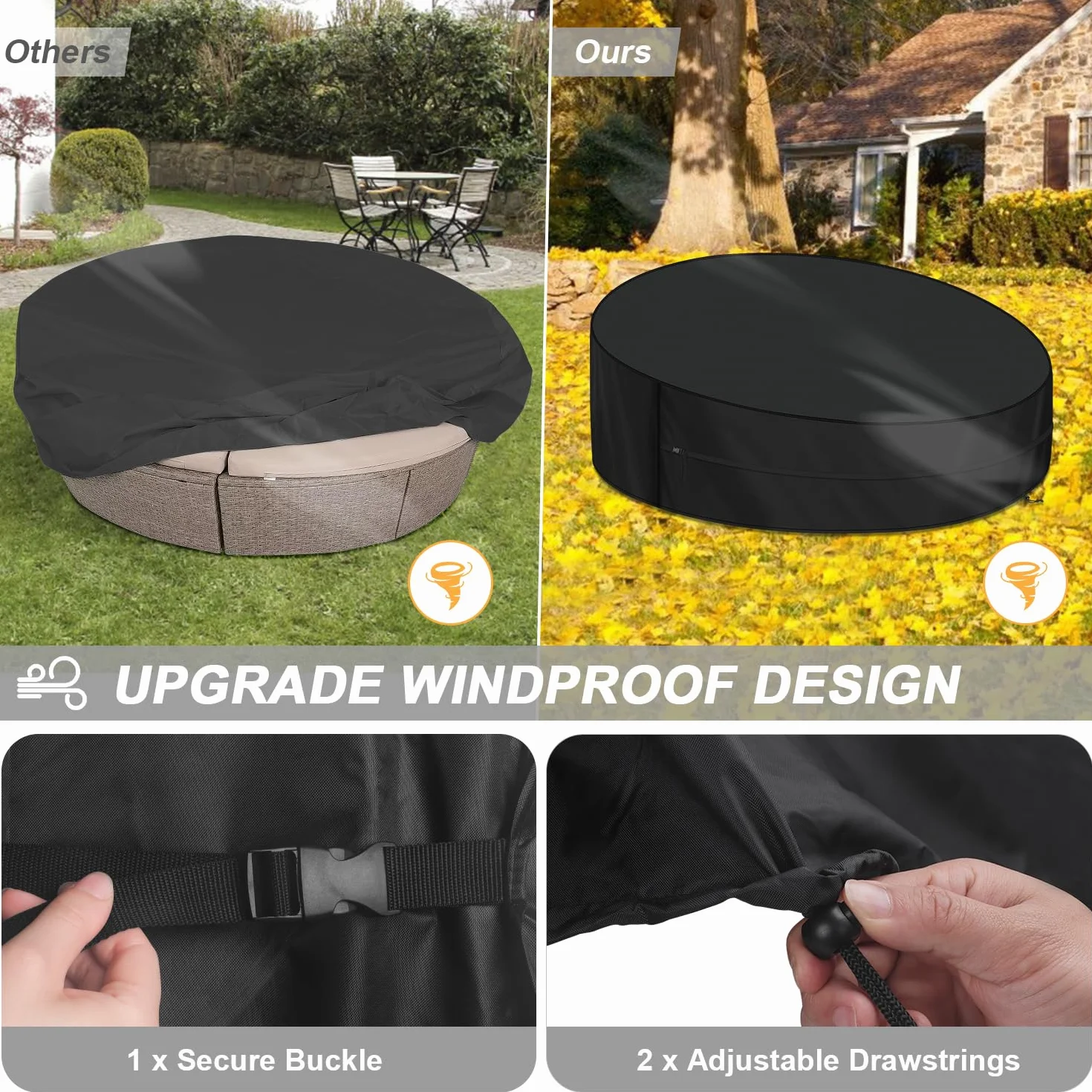 LAMUNI Funda Cama Jardin Impermeable 250x90/50cm Funda de Cama Redonda Cubierta Sofa Cama Exterior 420D Tela Oxford Funda Sofá Cama de Exterior Funda Protectora para Isla de Sol