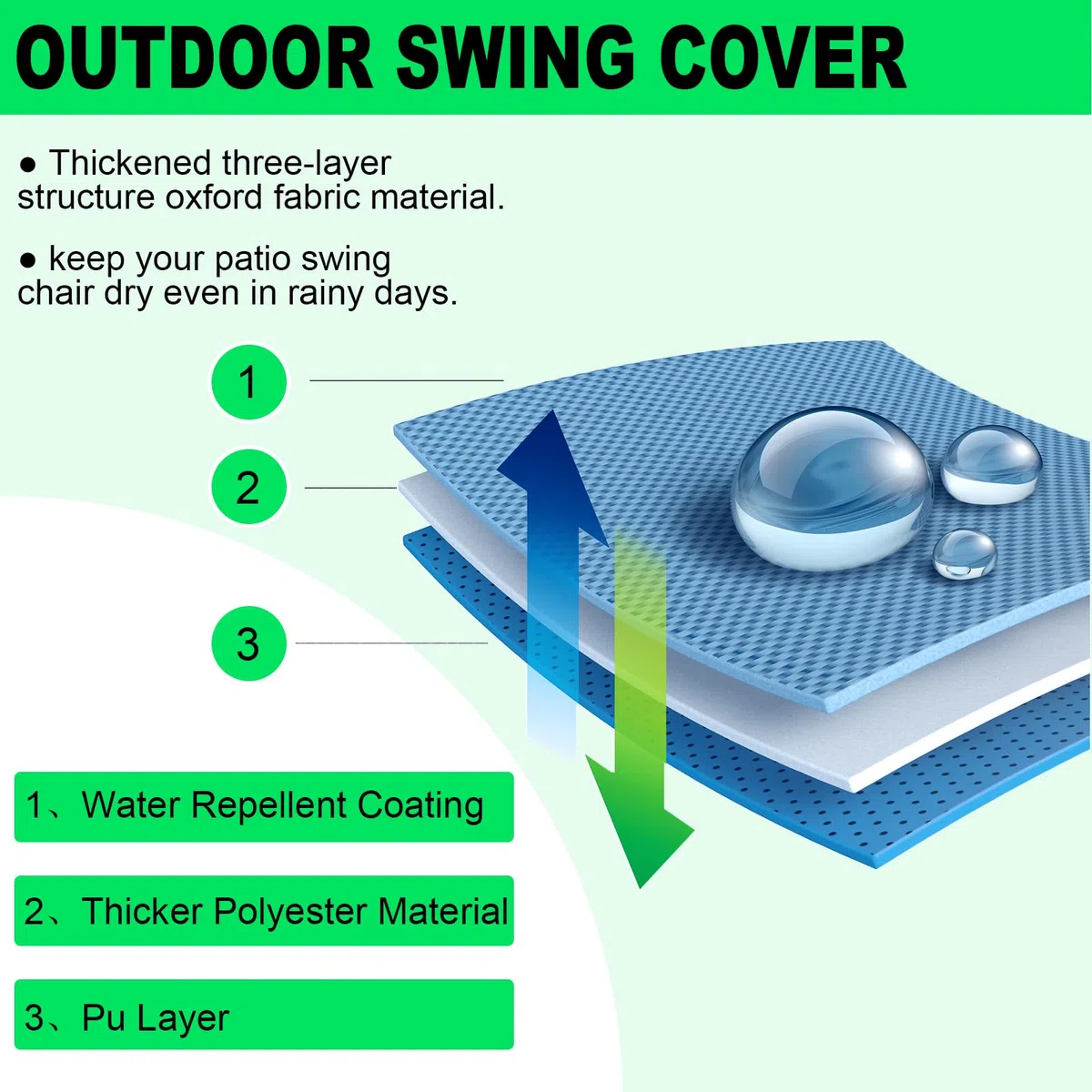 Cubierta de Columpio en Forma de A, Funda para Columpio de Porche Oxford 600D, Impermeable, Resistente al Viento y a los Rayos UV, con asa Fluorescente, Negro (215 * 143 * 174CM)