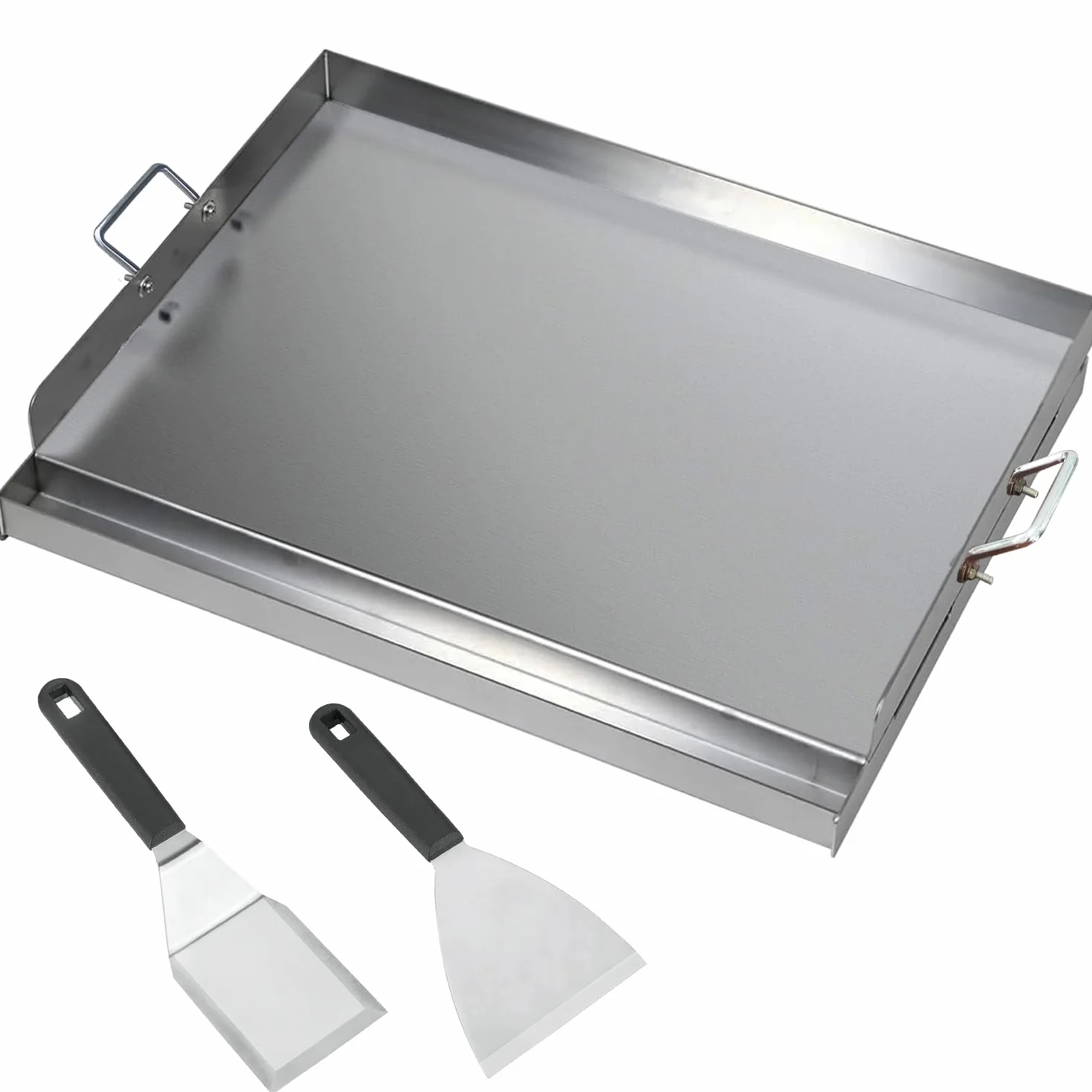 Plancha de acero inoxidable para barbacoa Weber | 40 x 30 x 8 cm | Plancha universal para gas y carbón | Juego con espátula y rascador