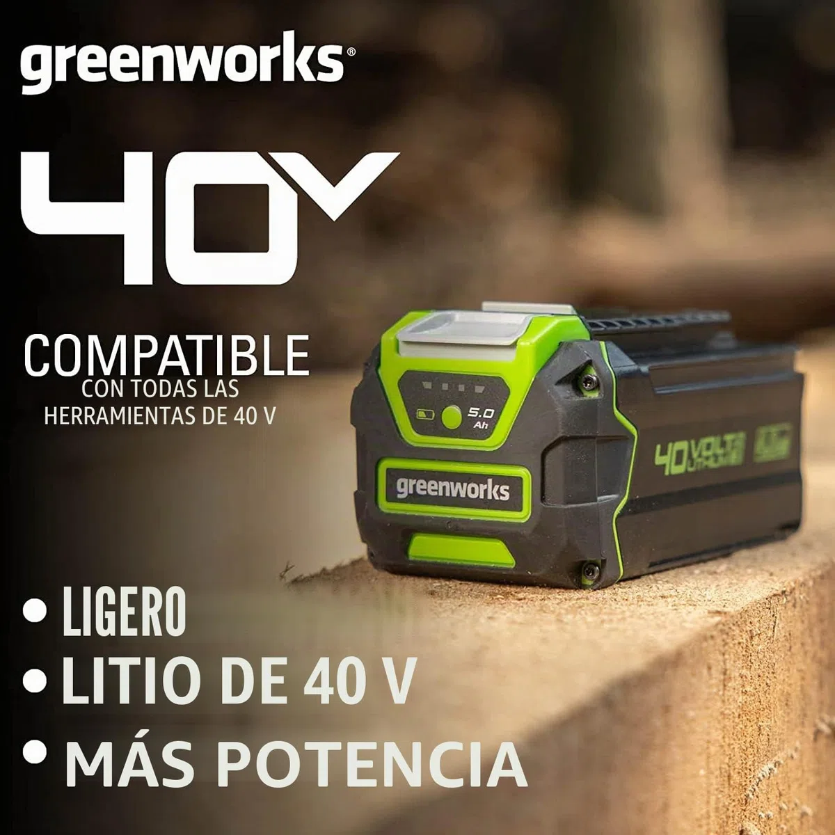 Greenworks Tools 40 V 5 Ah batería de Iones de Litio para cortacésped con batería, Cortasetos, Motosierra, soplador de Hojas