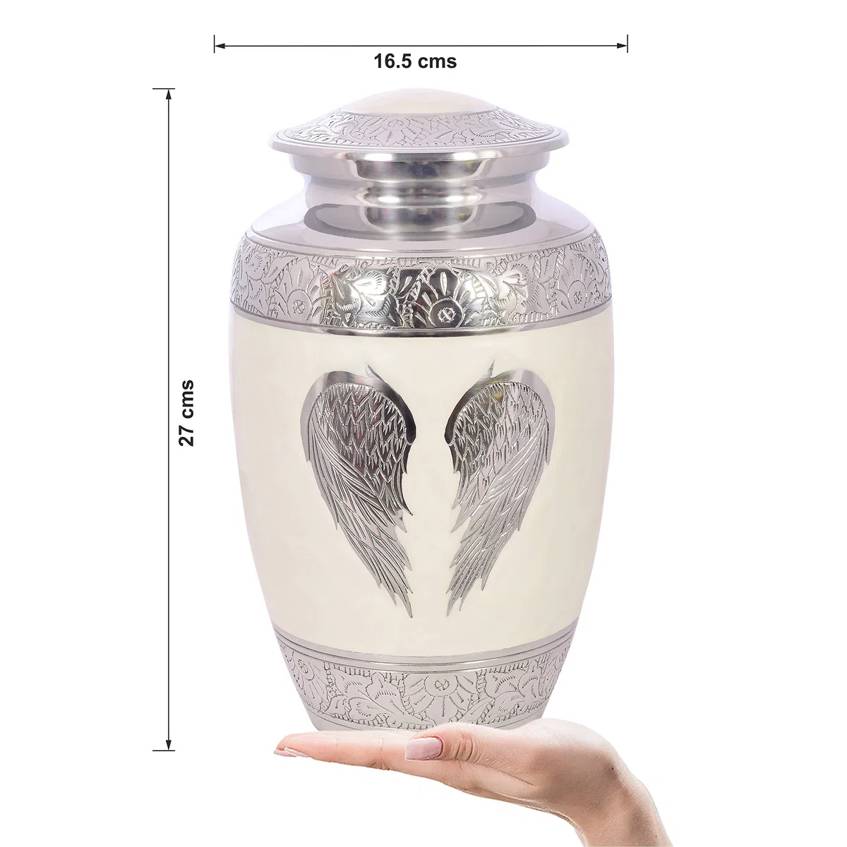 D S Urna de cremación para cenizas humanas con bolsa de terciopelo, para adultos de hasta 100 kg, Urnas funerarias por Divit Shilp (alas de ángel blanco, adulto)