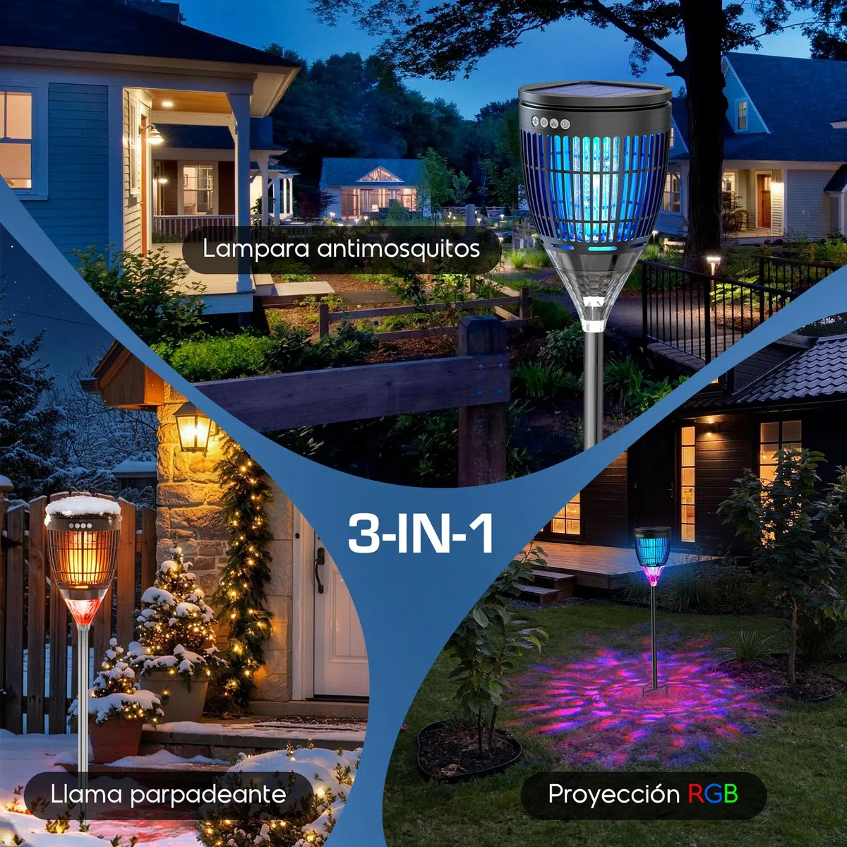 Lámpara Antimosquitos Solar de Exterior, Mata Mosquitos Eléctrico 4200V, Impermeable IPX5, Recargable USB-C, Matamoscas Eléctrico Sin Cables con Estaca para Jardín, Césped