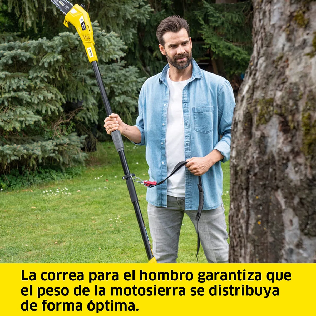 Kärcher 18 V Motosierra pértiga PSW 18-20, longitud de espada: 20 cm, largo: hasta 2,90 m, lubricación de cadena automática, máx. 80-160 cortes, compatible con batería 18 V Kärcher, batería no incl