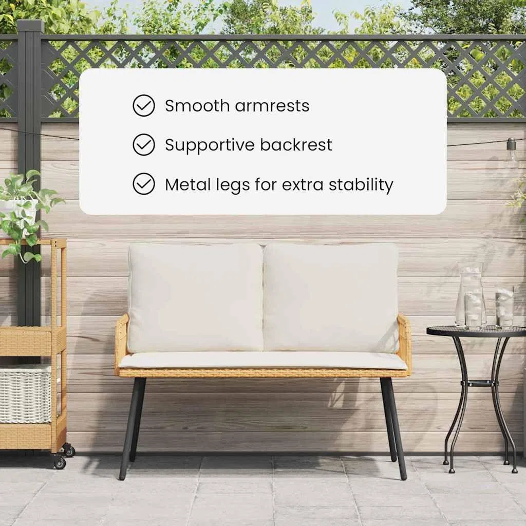 vidaXL Banco de jardín con cojín Naturaleza 114 x 64 x 90cm Acero, Banc de ratán Moderno Rectangular, Resistente, cómodo para jardín y terraza, Ideal para Tus Momentos al Aire Libre