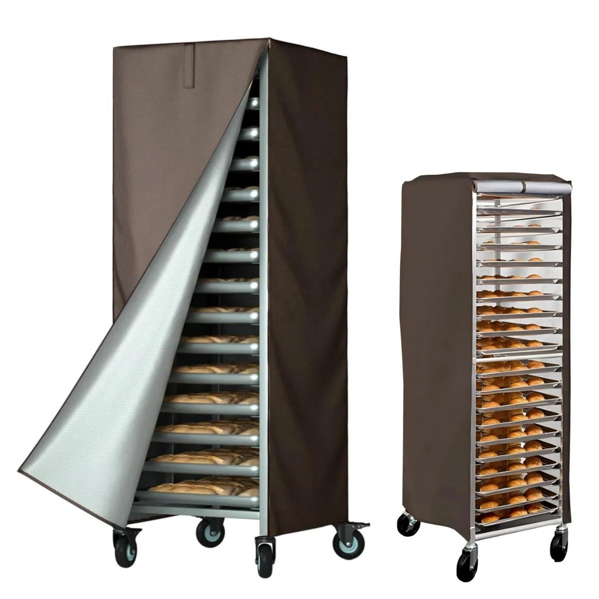 2 Unidades Funda para Panadería con Cremallera, Impermeable y Antipolvo de Tela Oxford 420D, para Estantes, Sartenes y Carritos de Pan, Uso en Hogar y Restaurantes (Marrón)
