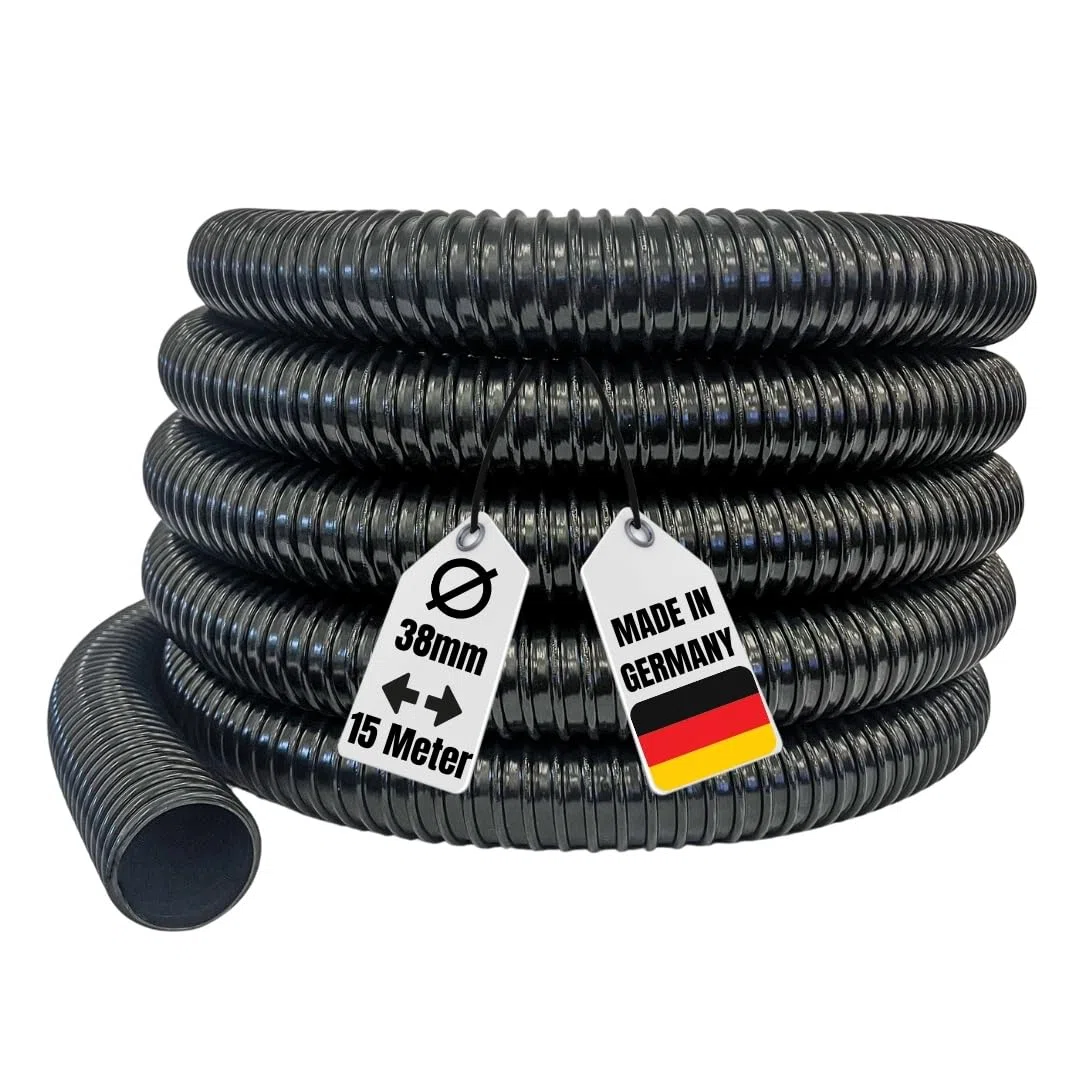 AquaOne - Manguera en espiral para estanque (38 mm, 1 1/2", 15 m, PVC), color negro