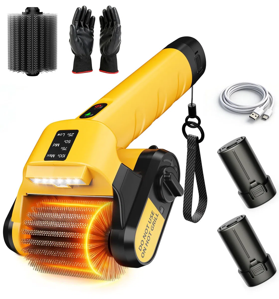 Qimedo Cepillo de Limpieza Eléctrico para Parrilla con Luz LED, 800 RPM, Cerdas de Acero Inoxidable, Cepillo Potente, Inalámbrico, para BBQ, Rejilla de Hierro Fundido, Parrilla de Gas y Eléctrica