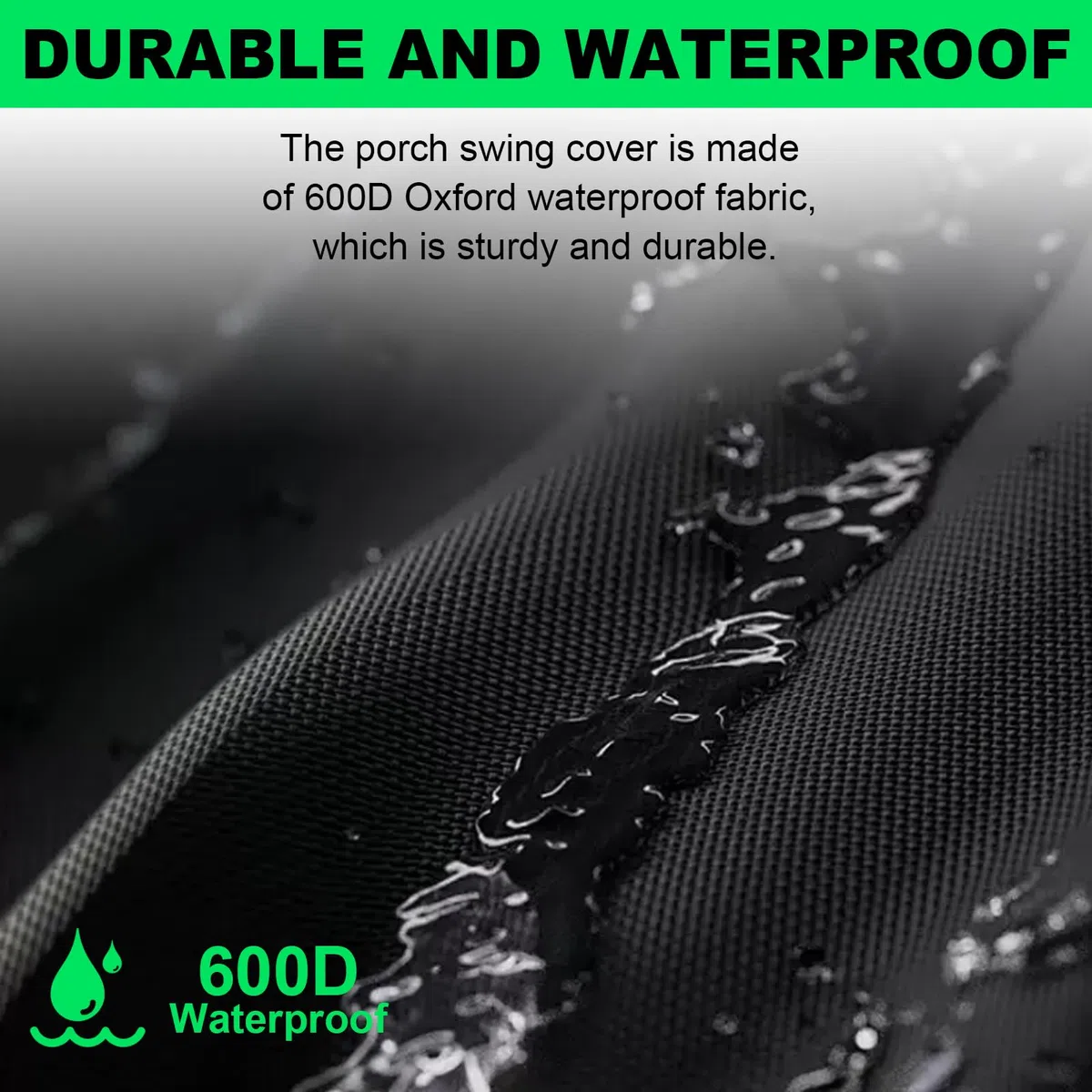 Cubierta de Columpio en Forma de A, Funda para Columpio de Porche Oxford 600D, Impermeable, Resistente al Viento y a los Rayos UV, con asa Fluorescente, Negro (215 * 143 * 174CM)