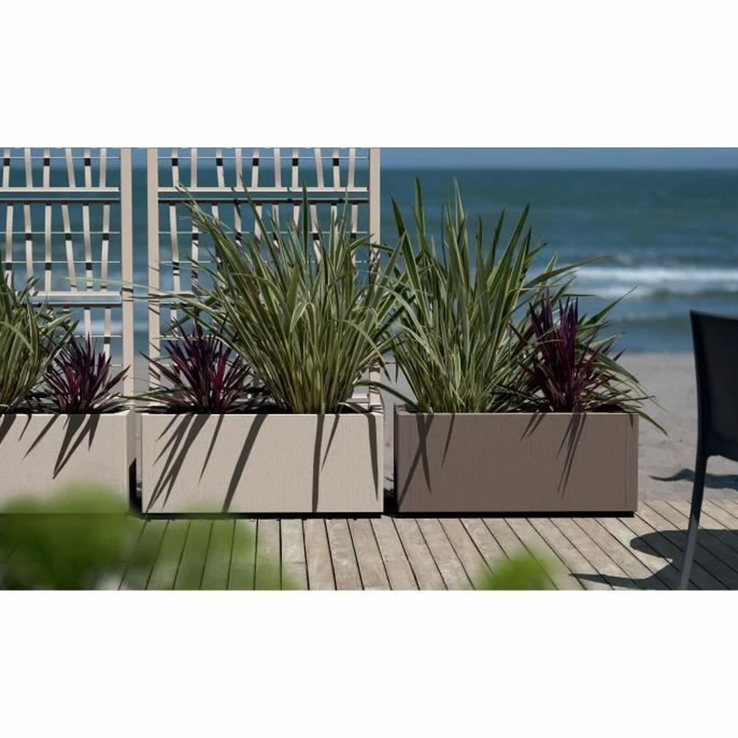 Jardinera Ethica rectangular 80 cm con enrejado color topo