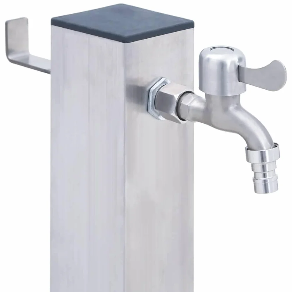 vidaXL Fuente de Agua, Grifo con Soporte Manguera, Columna de Agua, Fuente de Pie para Jardín Patio, Acero Inoxidable Cuadrada 100 cm