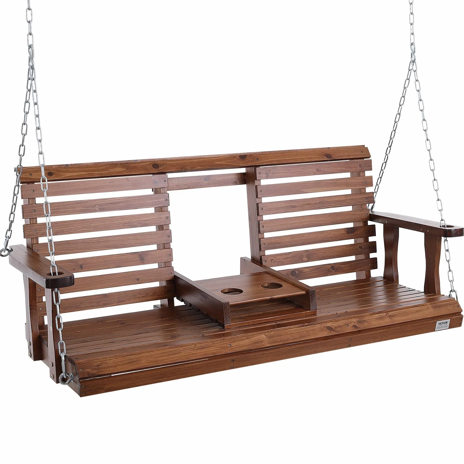 VEVOR Columpio de Madera para Porche 152x71x60cm, Columpio de Banco para Patio y Jardín, Capacidad de Carga Fuerte Mejorada de 880 Libras, Banco de Silla con Cadenas Colgantes para Exteriores, Marrón