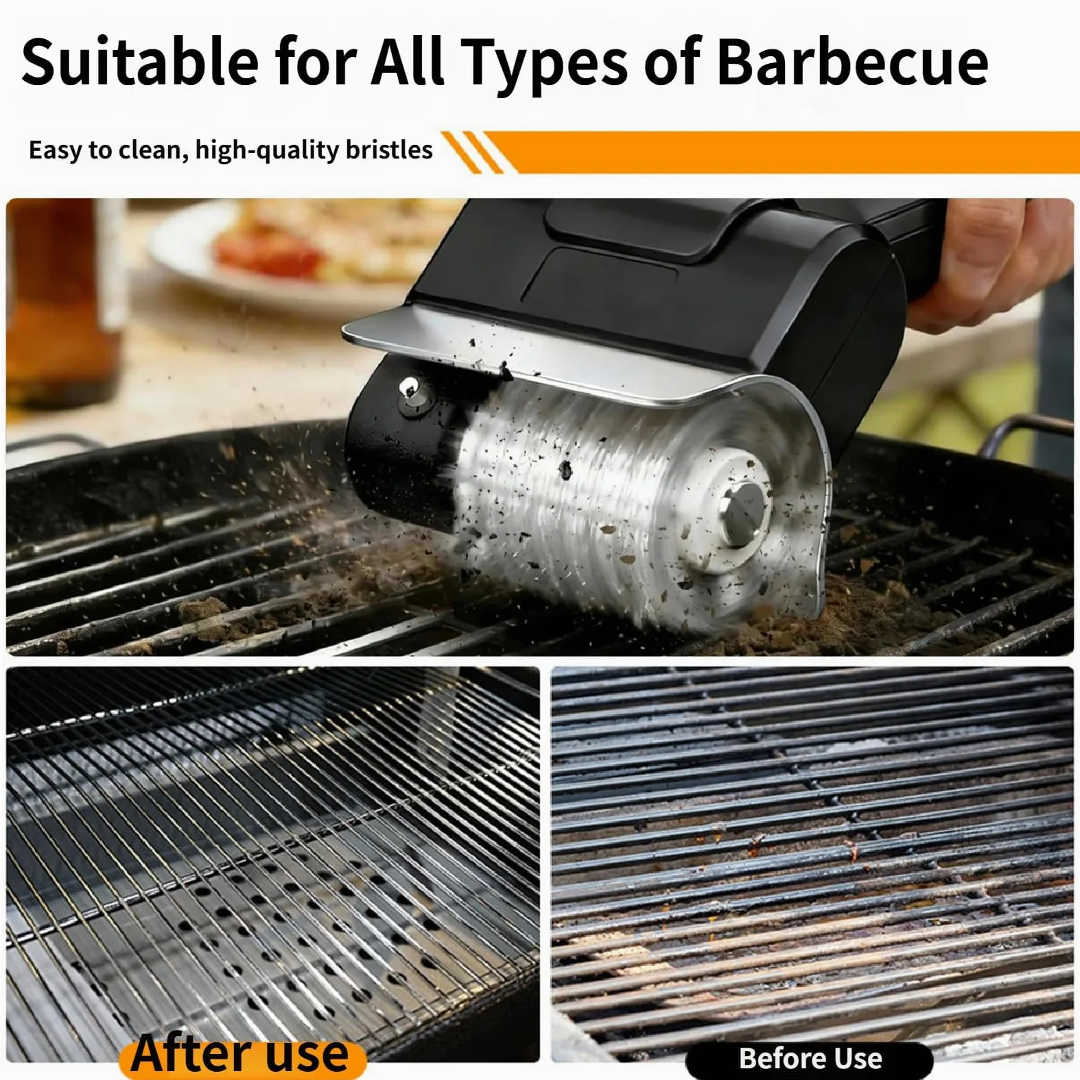 Cepillo eléctrico inalámbrico para Parrilla, Limpiador de Barbacoa de 1100 RPM con batería de 90 Minutos, cerdas de Acero Inoxidable Resistentes, Mango ergonómico para Parrilla ahumadora
