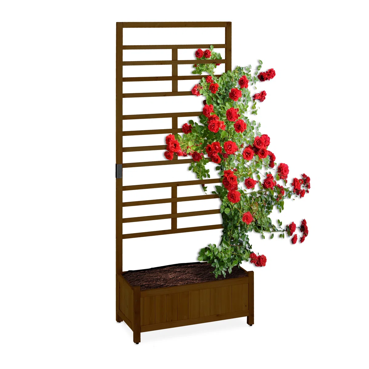 Relaxdays Jardinera con Enrejado, 171 x 71,5 x 32 cm, Macetero con Panel Enredaderas, Balcón y Jardín, Madera, Marrón