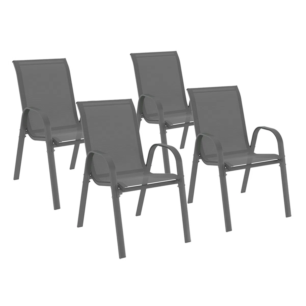 IDMarket LYMA - Juego de 4 sillas de jardín apilables de metal y textileno, color gris