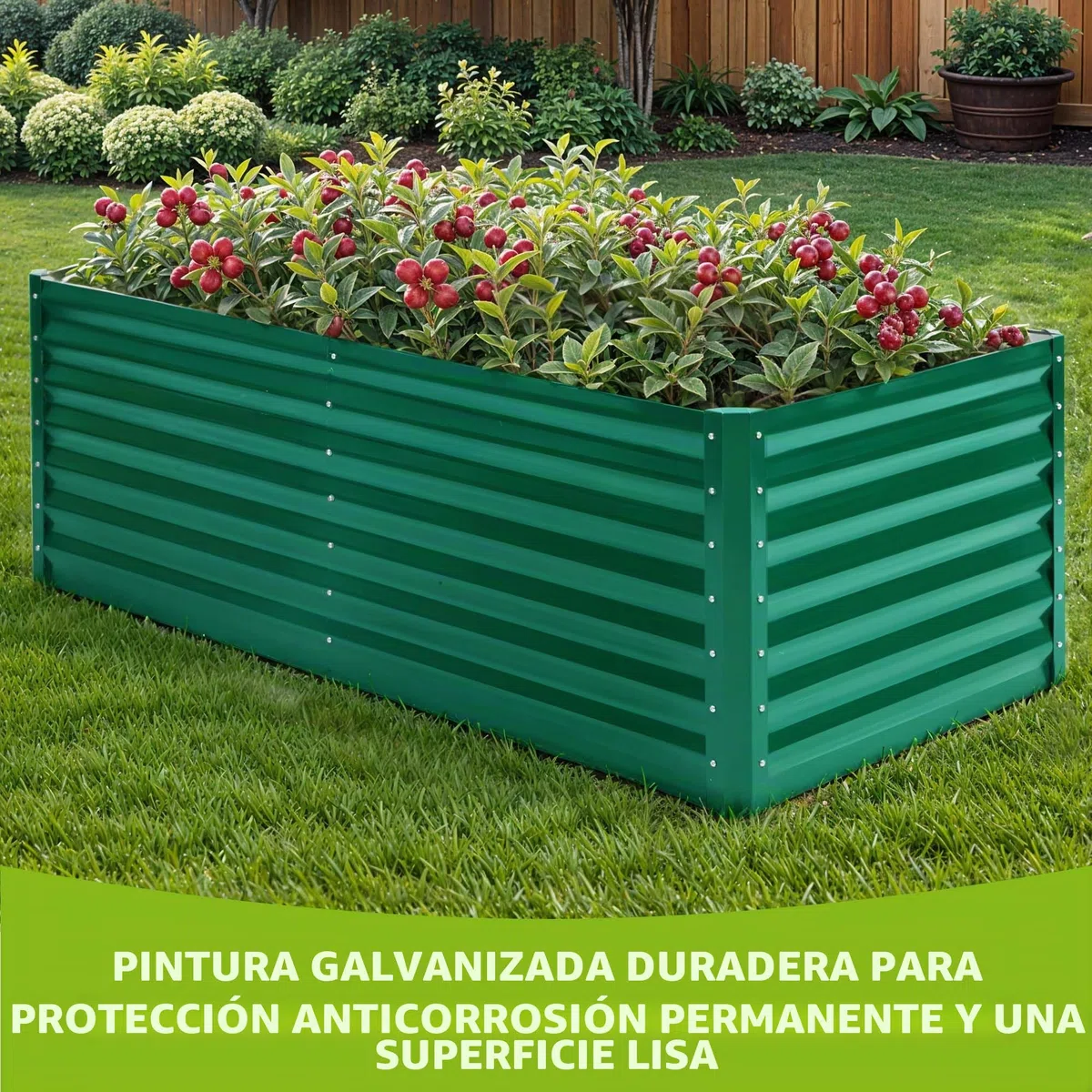 DWVO Bancal de Metal 180 x 90 x 60 cm con Guantes, bancal Alto de Acero Inoxidable y Resistente a la Intemperie, Estable galvanizado con Goma de Seguridad para Verduras, Flores, Frutas, Verde