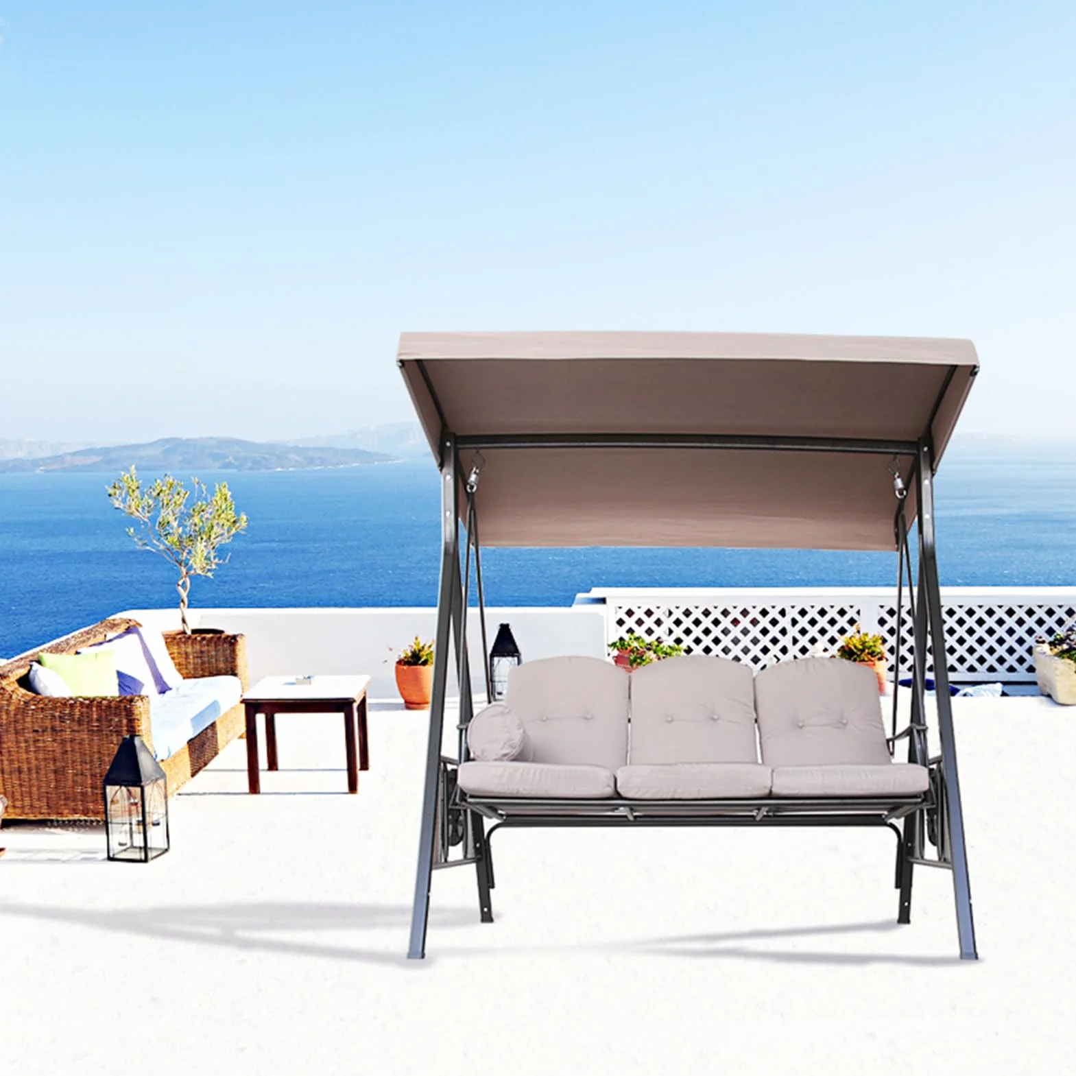 Toldo De Repuesto para Columpio de Jardín,Cubierta de Techo Impermeable Antirayos UV para Patio de 2 a 3 Plazas,para Jardín al Aire Libre,Solo Cubierta(Size:3 Seater:198×125cm/79×49in)