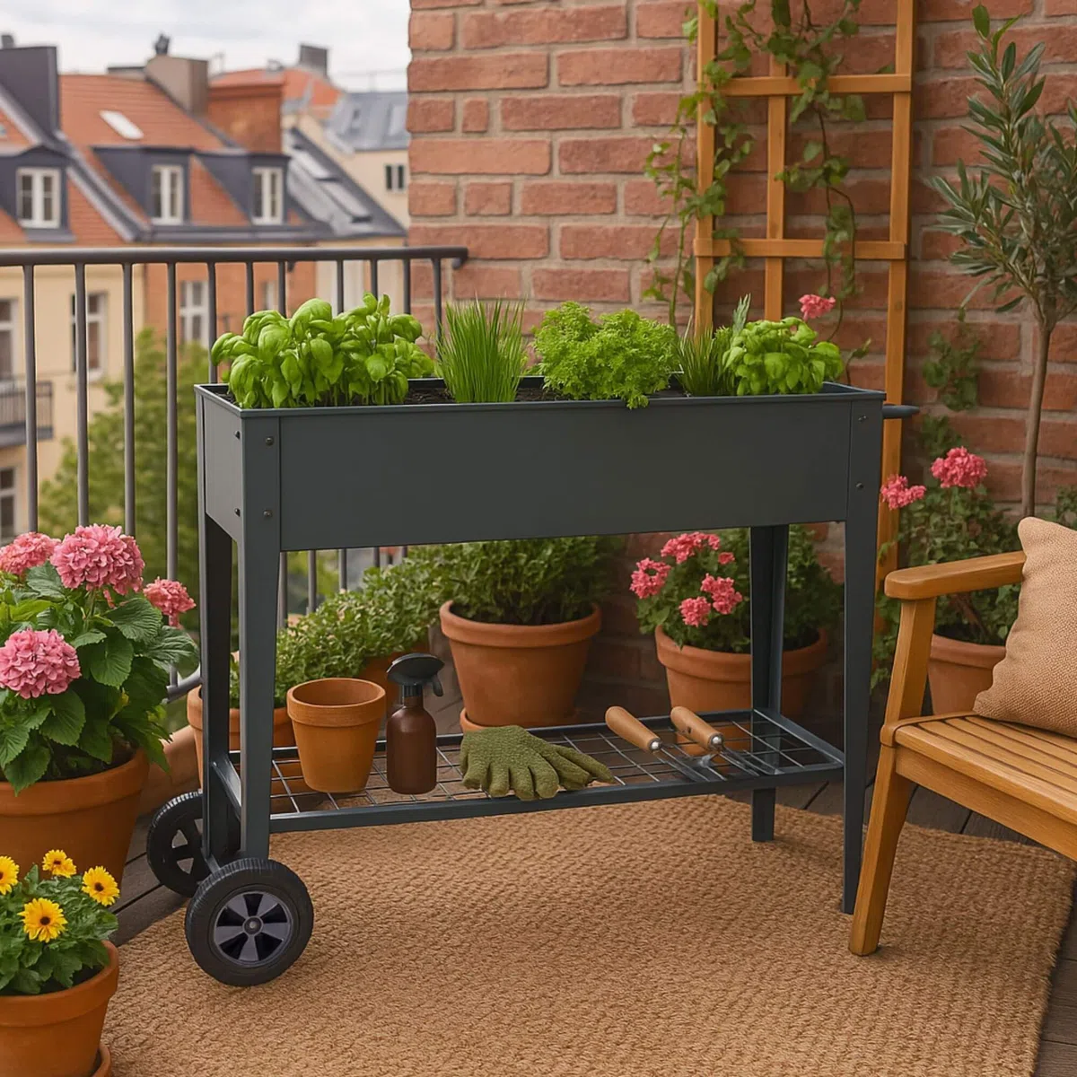 Arebos Banco Elevado con Ruedas y Estante 108 x 51 x 80 cm | Ideal para Cultivo de Verduras, Frutas y Hierbas Aromáticas | Invernadero, Jardinera para Jardín, Terraza o Balcón