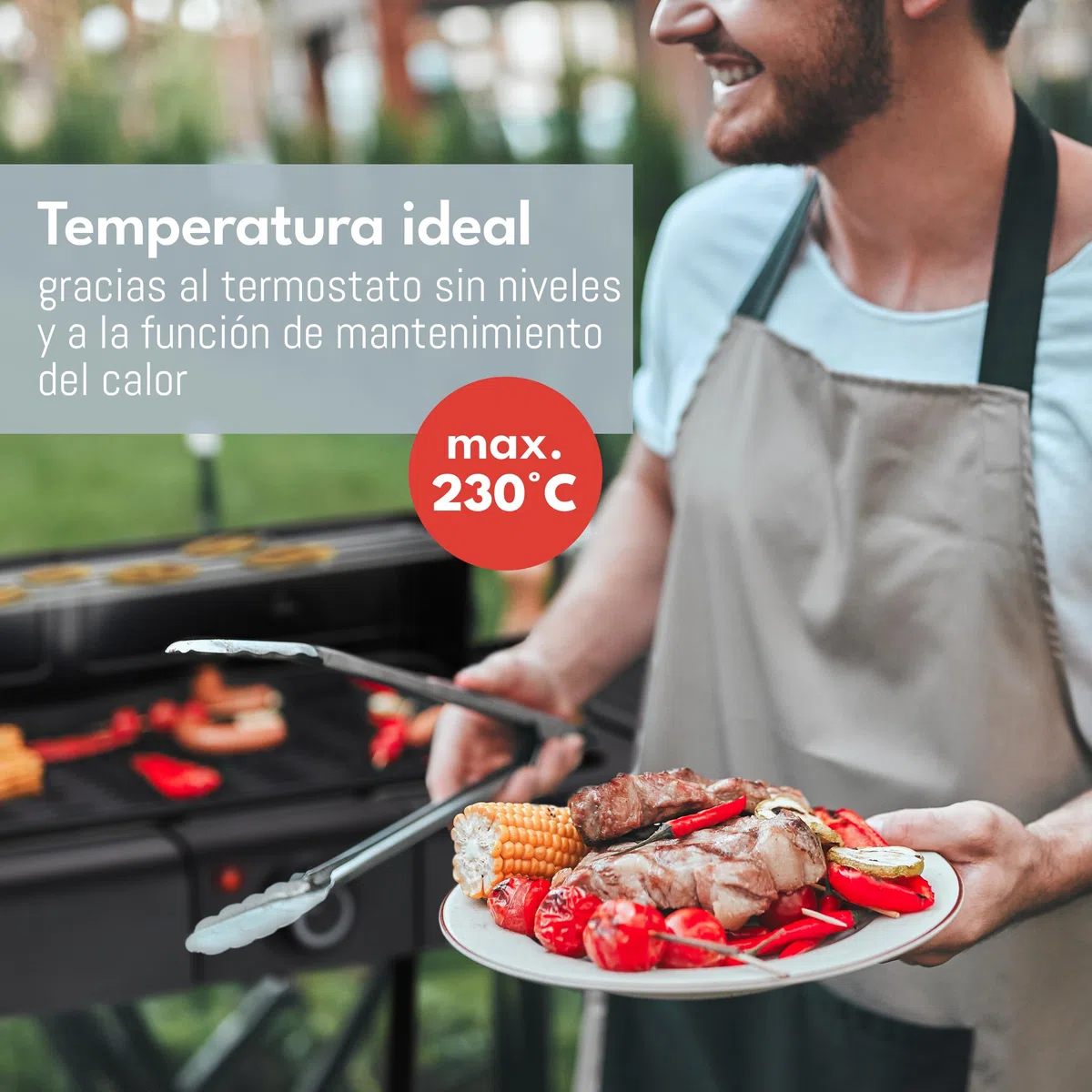 LEBENLANG Parrilla barbacoa electrica 2en1 - Incl. soporte & pinzas para parrilla I Grill electrico Parrillas para barbacoas I Grelhador eléctrica Plancha barbecue I Asador de carne Churrasqueira