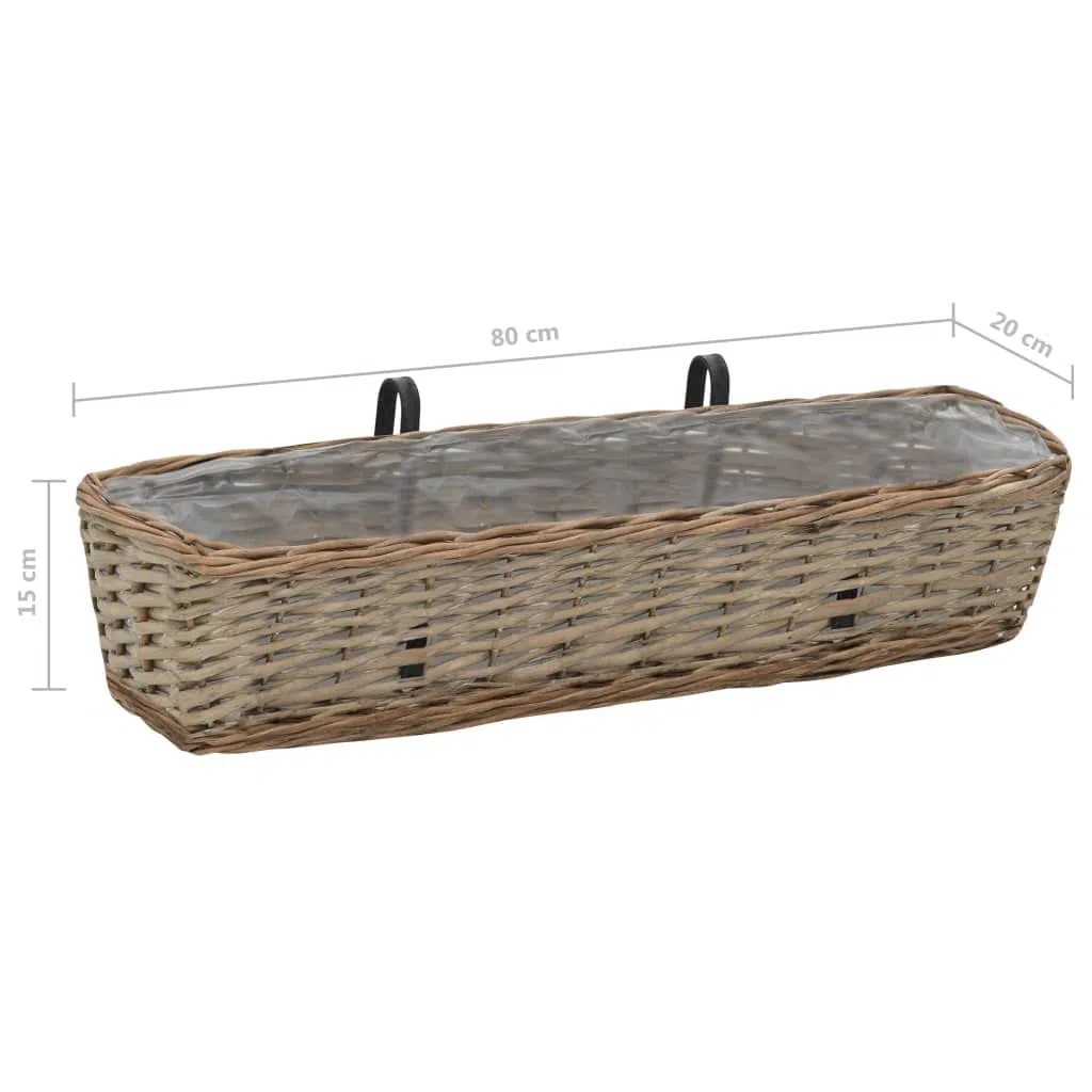 vidaXL 2X Arriate Balcón Mimbre con Forro Terraza Exterior Caja Flores Plantador Patio Oficina Porche Cocina Parque Exterior Hierbas Aire Libre PE