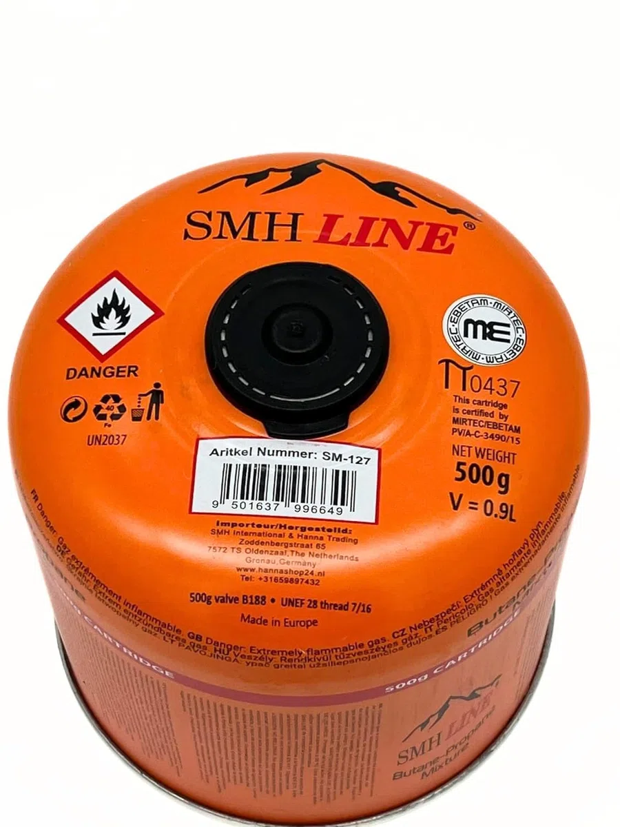 SMH LINE Cartucho de tornillo butano 12 x 500 g rosca universal 7/16 cartuchos de gas Cartucho de válvula EN 417 rosca Quemador de alambre Propano Mezcla de cocina de camping, estufa de gas