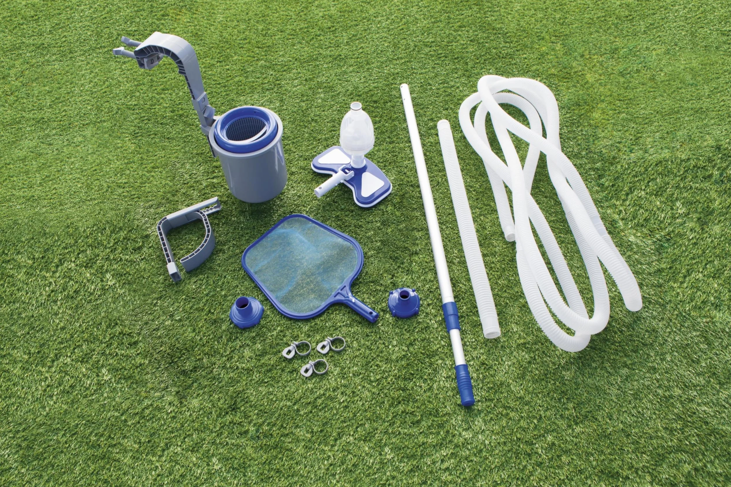 Bestway 58237 – 19 FLOWCLEAR Deluxe Maintenance Kit, Set de limpieza con Skimmer, piscina Aspiradora, buitrones accesorio, multicolor