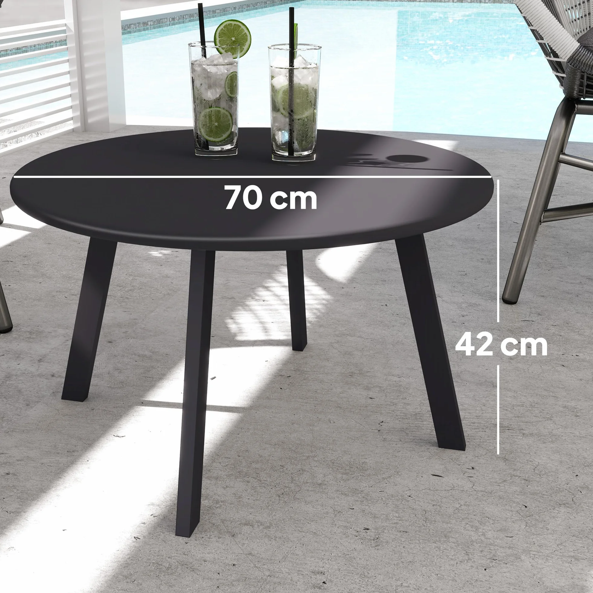 Outsunny Mesa de Centro de Jardín Redonda de Metal Mesa Auxiliar con Bordes Redondeados Patas Antideslizantes Mesa de Café para Patio Balcón Salón Ø70x42 cm Negro