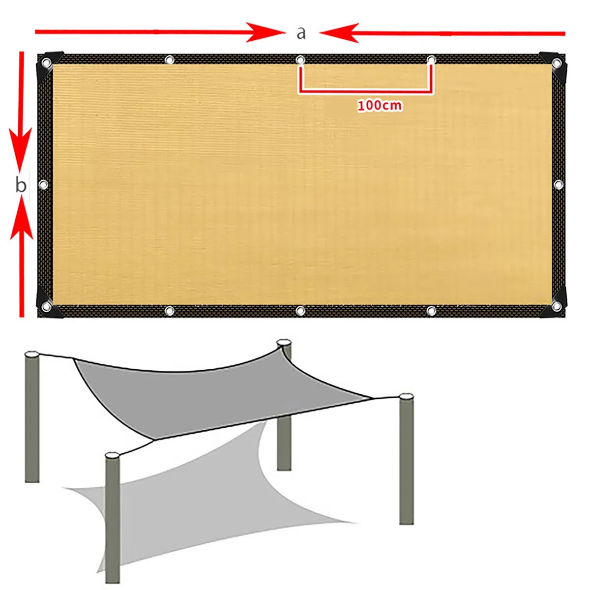 Red de Sombra Exterior 3x7m Red de Sombra con Ojales,Malla de Sombreo Beige,Aislamiento ProteccióN Solar Y Transpirable Tela de Sombreo para Invernadero,Patio, Plantas,Plantas