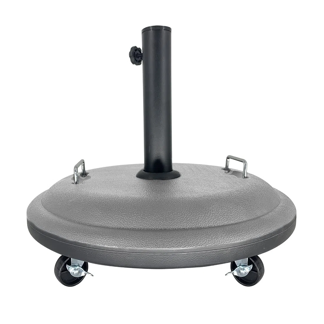 Acomoda Textil – Base de Sombrilla Ajustable Redonda 50 cm ø con Ruedas para Jardín, Patio, Terraza. Soporte de Parasol 25 kg Resistente, Manejable con Doble Asa. (Redonda con Ruedas 50 cm ø)