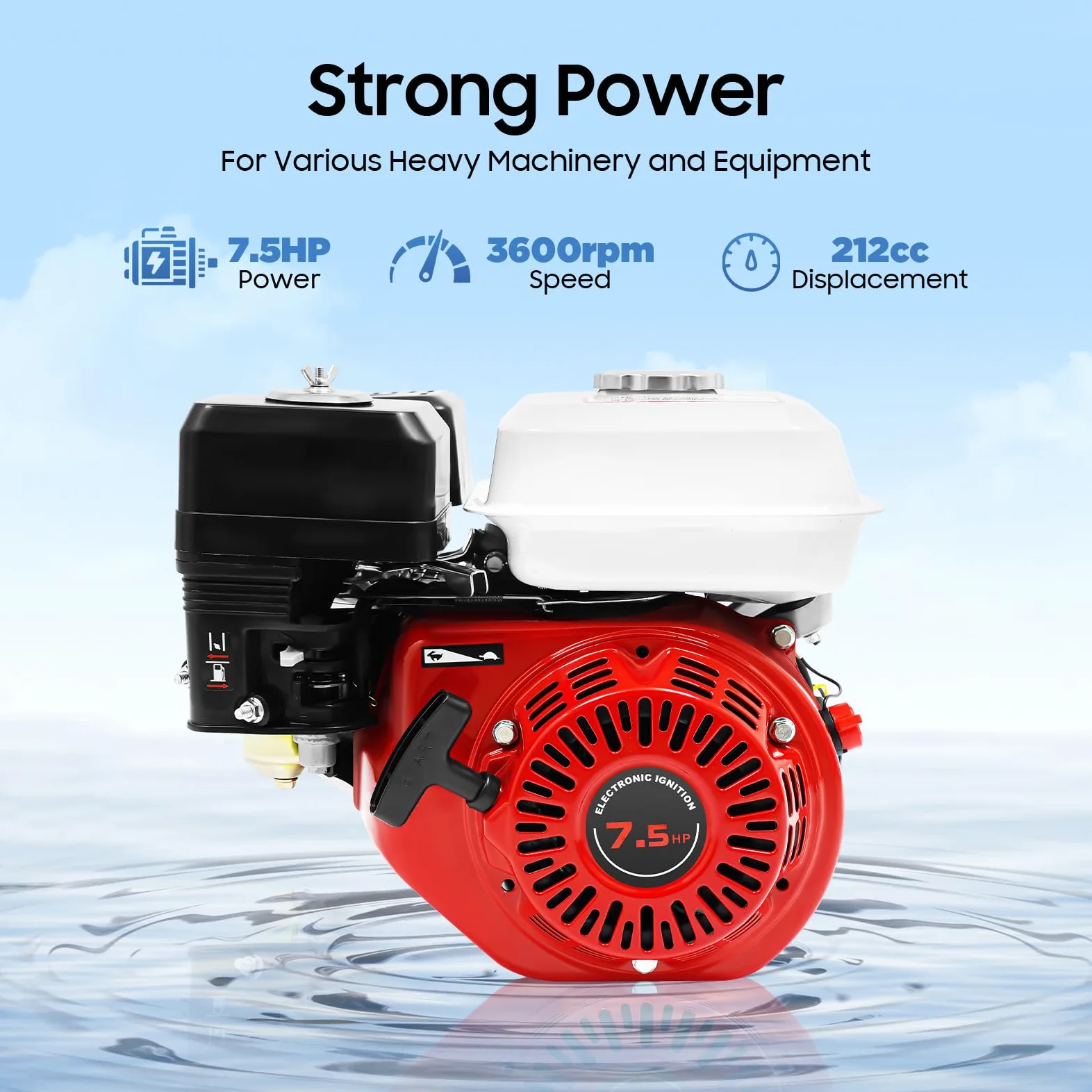 Motor de gasolina de 4 tiempos, 7,5 CV, 3000 W, motor de karts, motor motriz con eje de 20 mm Ø 3600 rpm, motor de gasolina Go Kart, motor industrial, 1 cilindro, refrigerado por aire