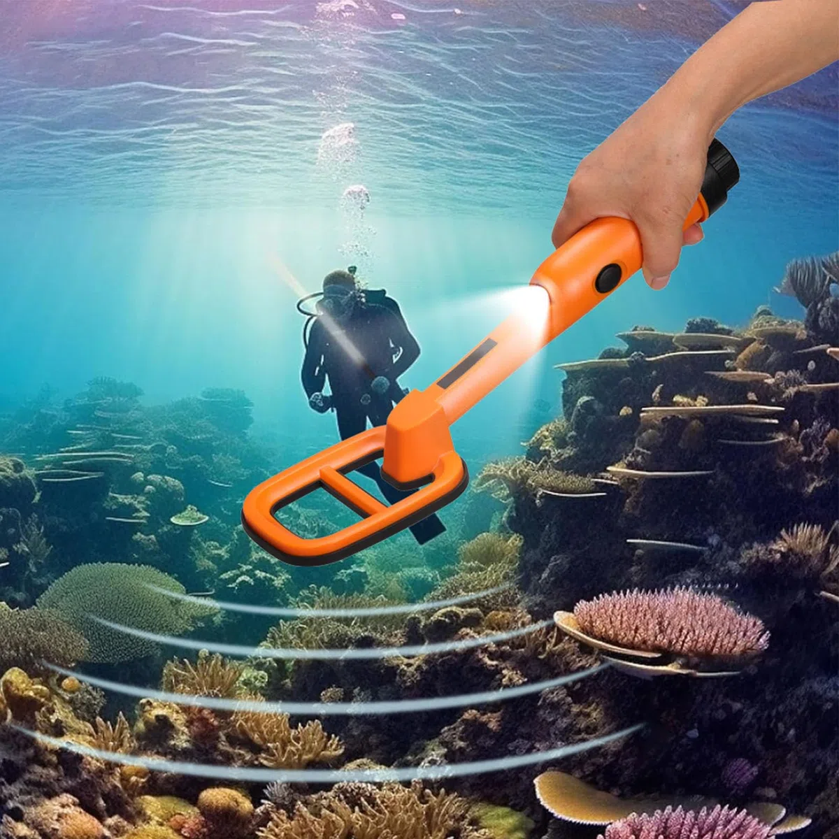 Detector de Metales Pinpointer Coil Waterproof, Buscador de Monedas Subacuático de 9,84 Pies, Ip68 Localizador de Tesoros, Buscador de Oro con Luz Led, para Buceo, Lecho Marino Y Lagos (Naranja)