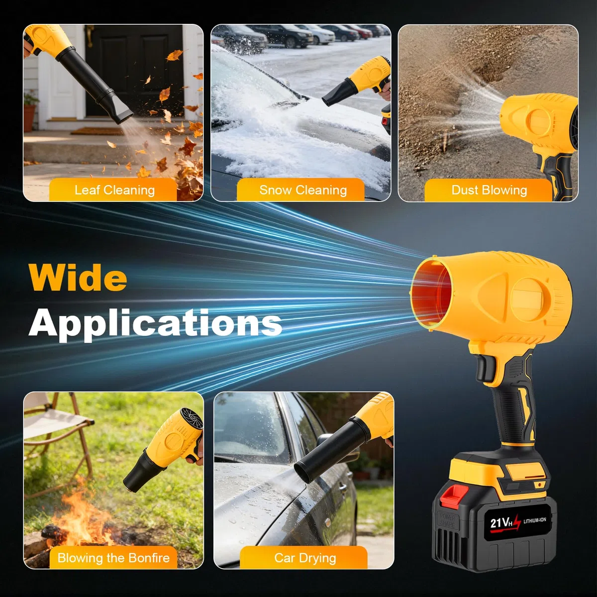 Soplador de Hojas con 2 Baterías 4.5Ah, Turbo Soplador Bateria 46000 RPM, para Jardín, Césped, Patio, Coche, Eliminación de Nieve y Polvo