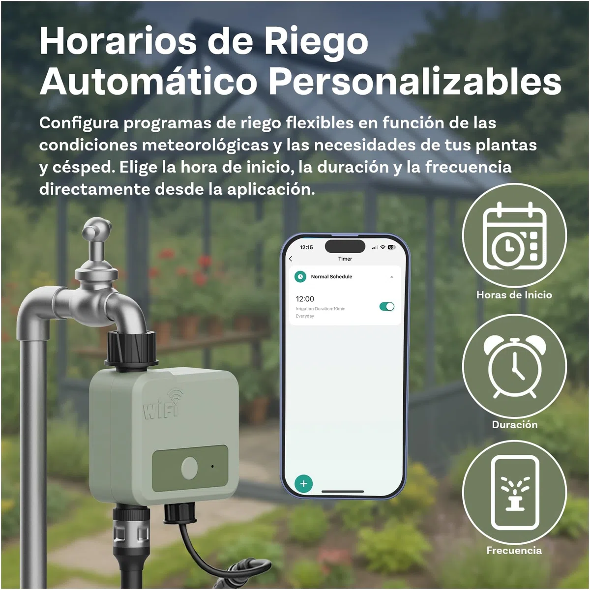 Temporizador de Riego WiFi Inteligente por MMOBIEL - Programador de Riego con Alimentación Solar y USB - Alcance Inalámbrico de 30m (WiFi + Solar Powered)